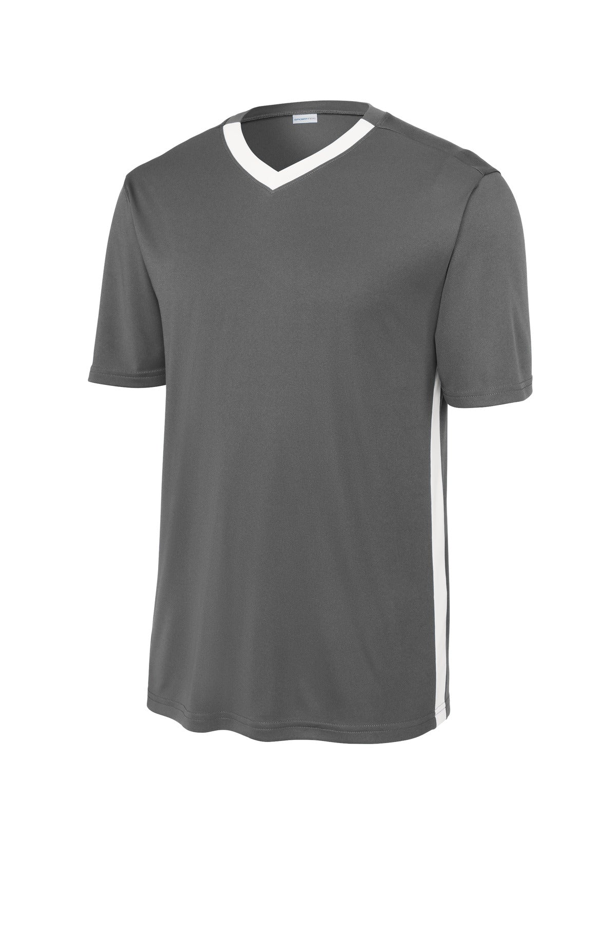 Front View of IrGy/White Sport-Tek Competitor United V-Neck ST101
