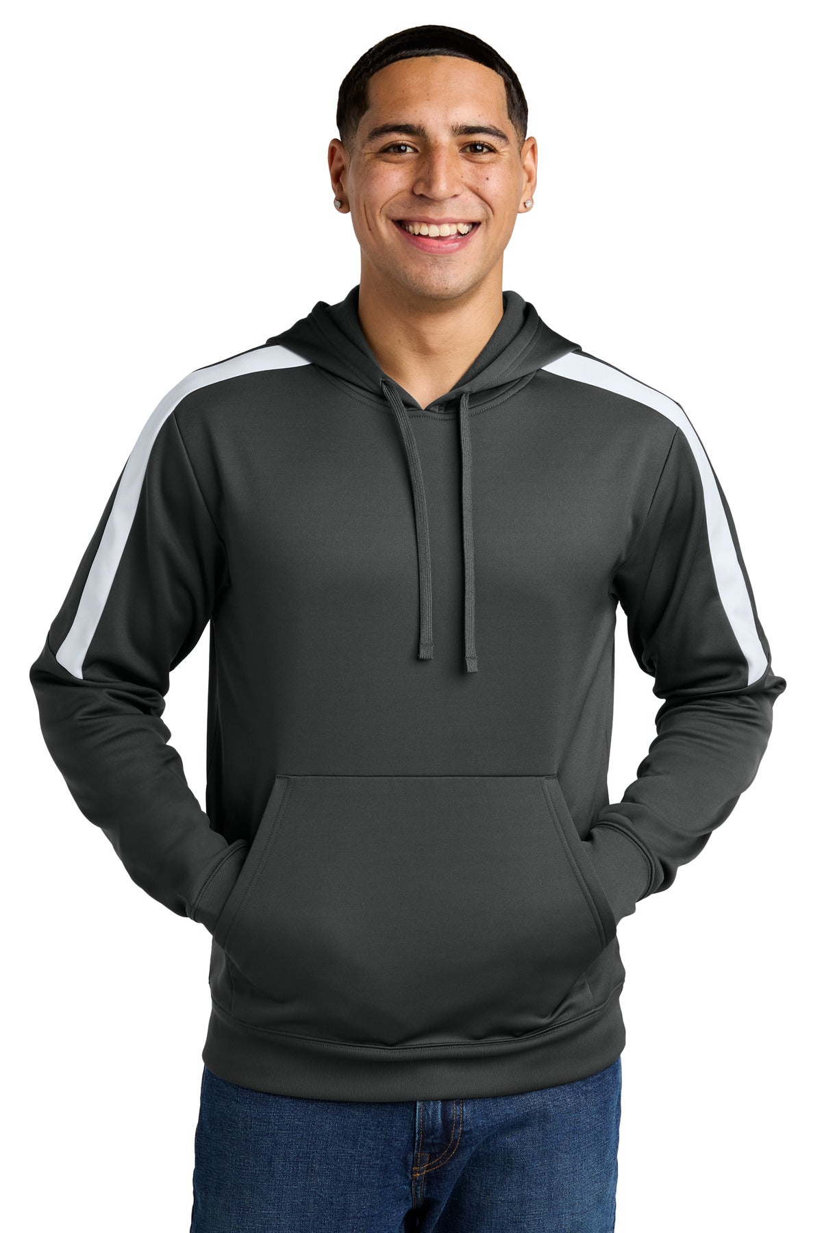 Front View of IrGy/White Sport-Tek Sport-Wick Fleece United Pullover Hoodie ST255
