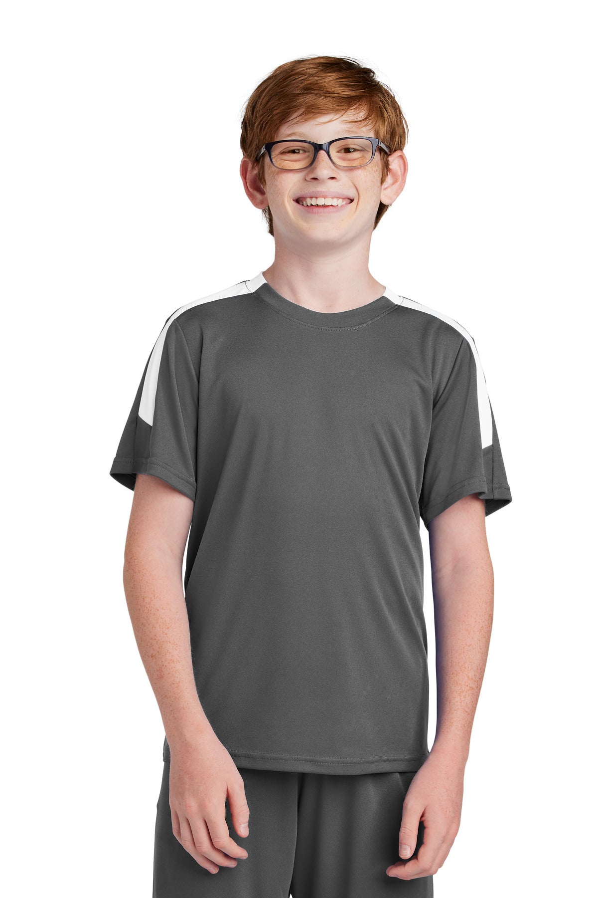 Front View of IrGy/White Sport-Tek Youth Competitor United Crew YST100