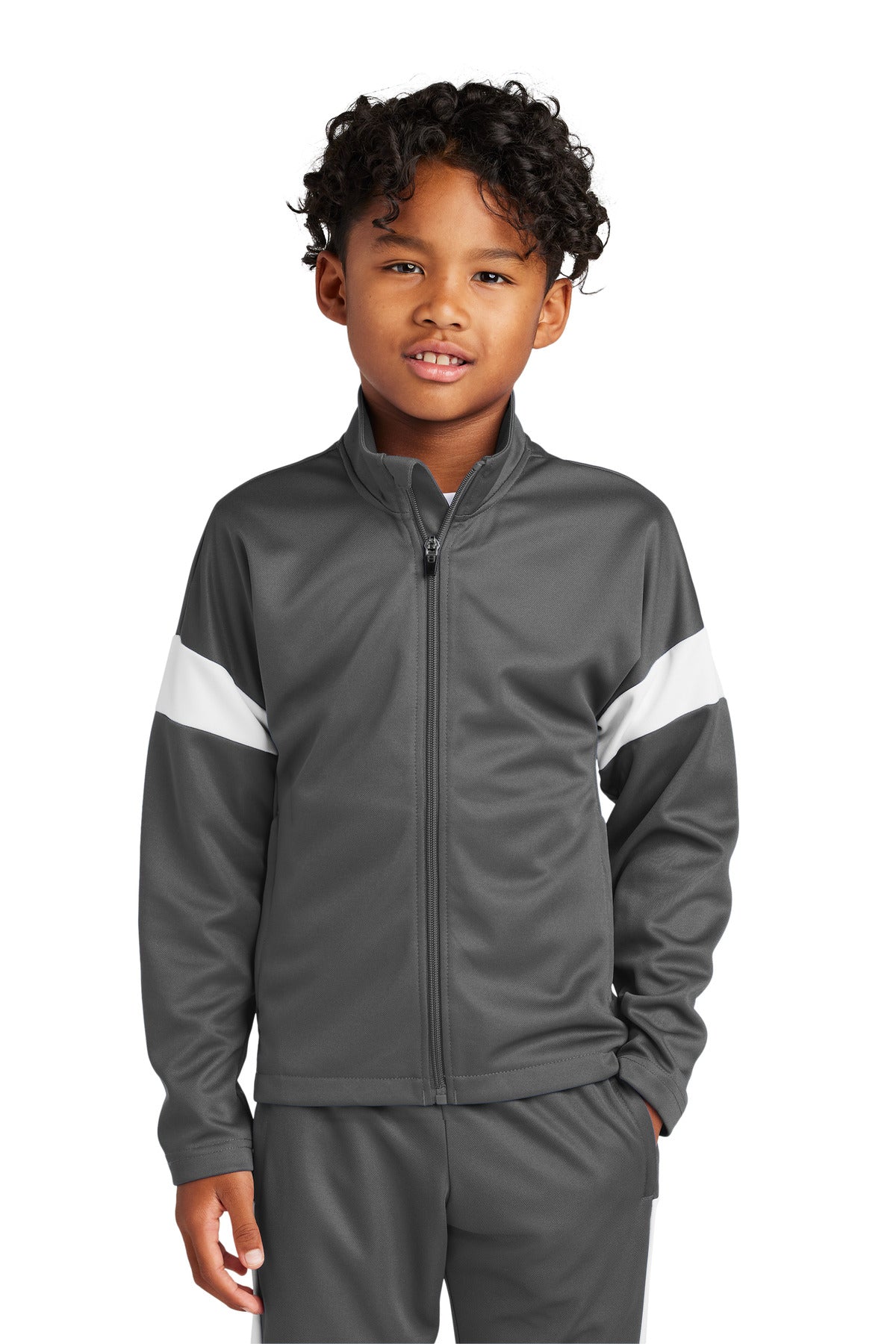 Front View of IrGy/White Sport-Tek Youth Travel Full-Zip Jacket YST800
