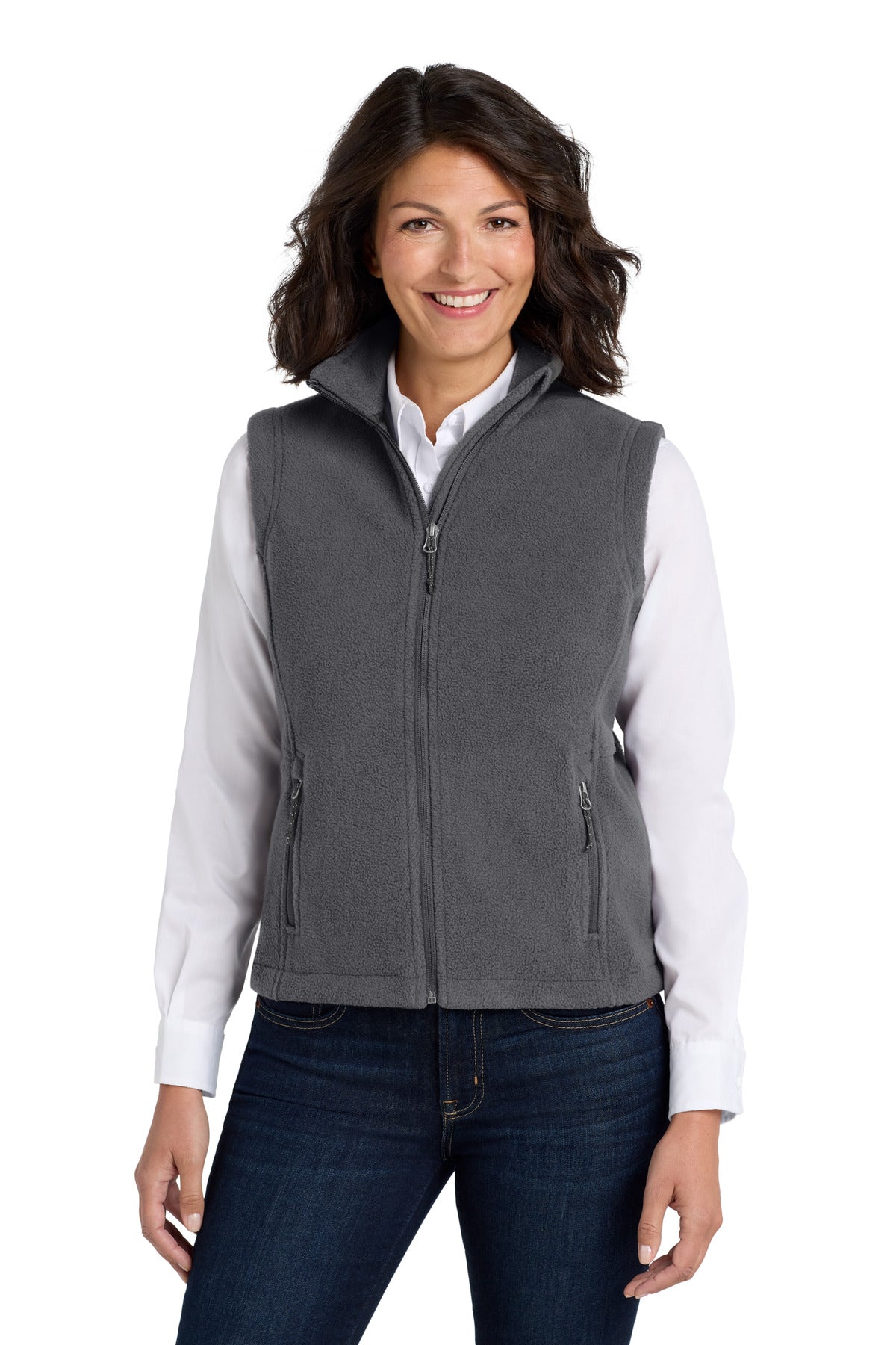 Front View of Iron Grey Port Authority Women's Value Fleece Vest. L219