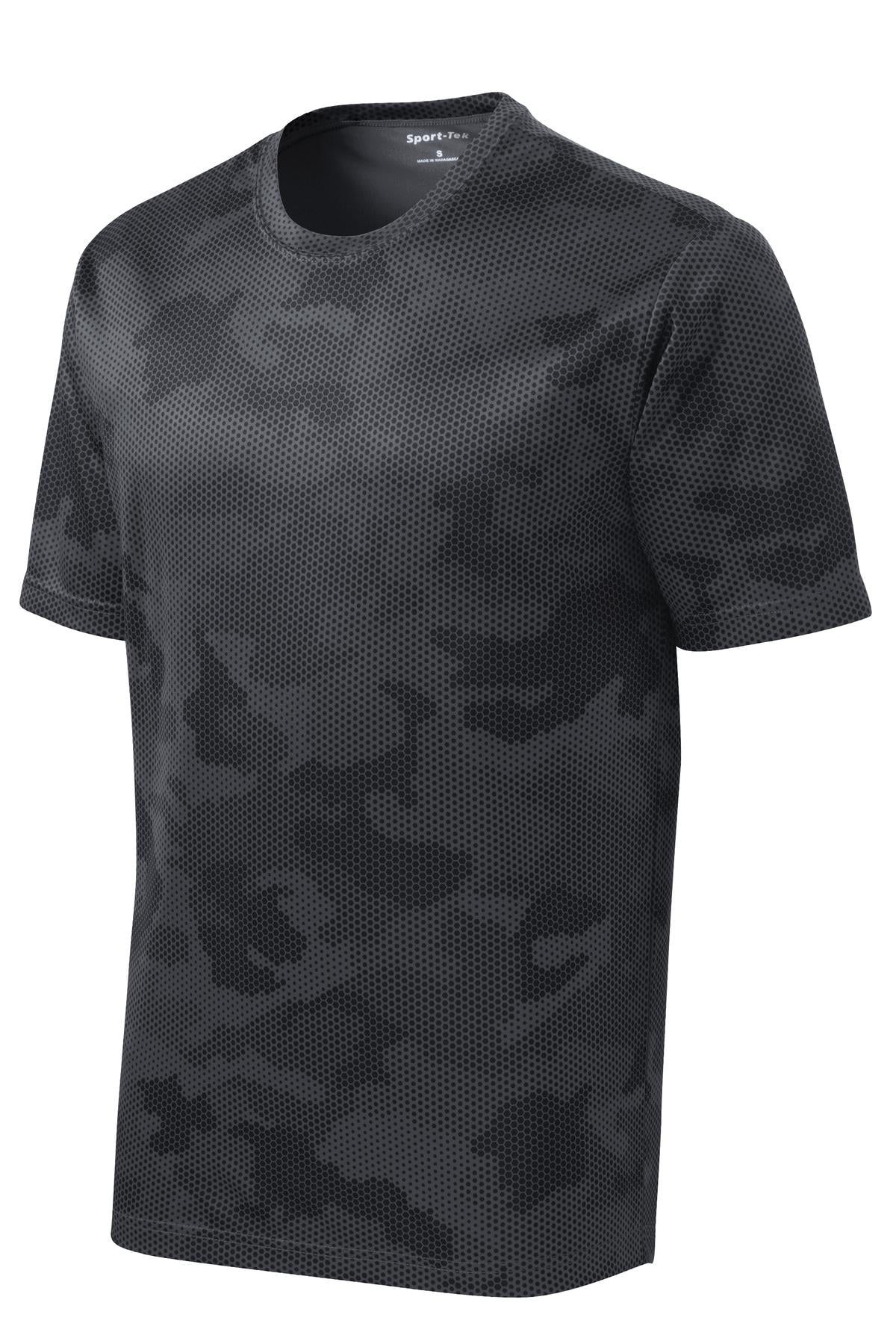 Front View of Iron Grey Sport-Tek CamoHex Tee. ST370