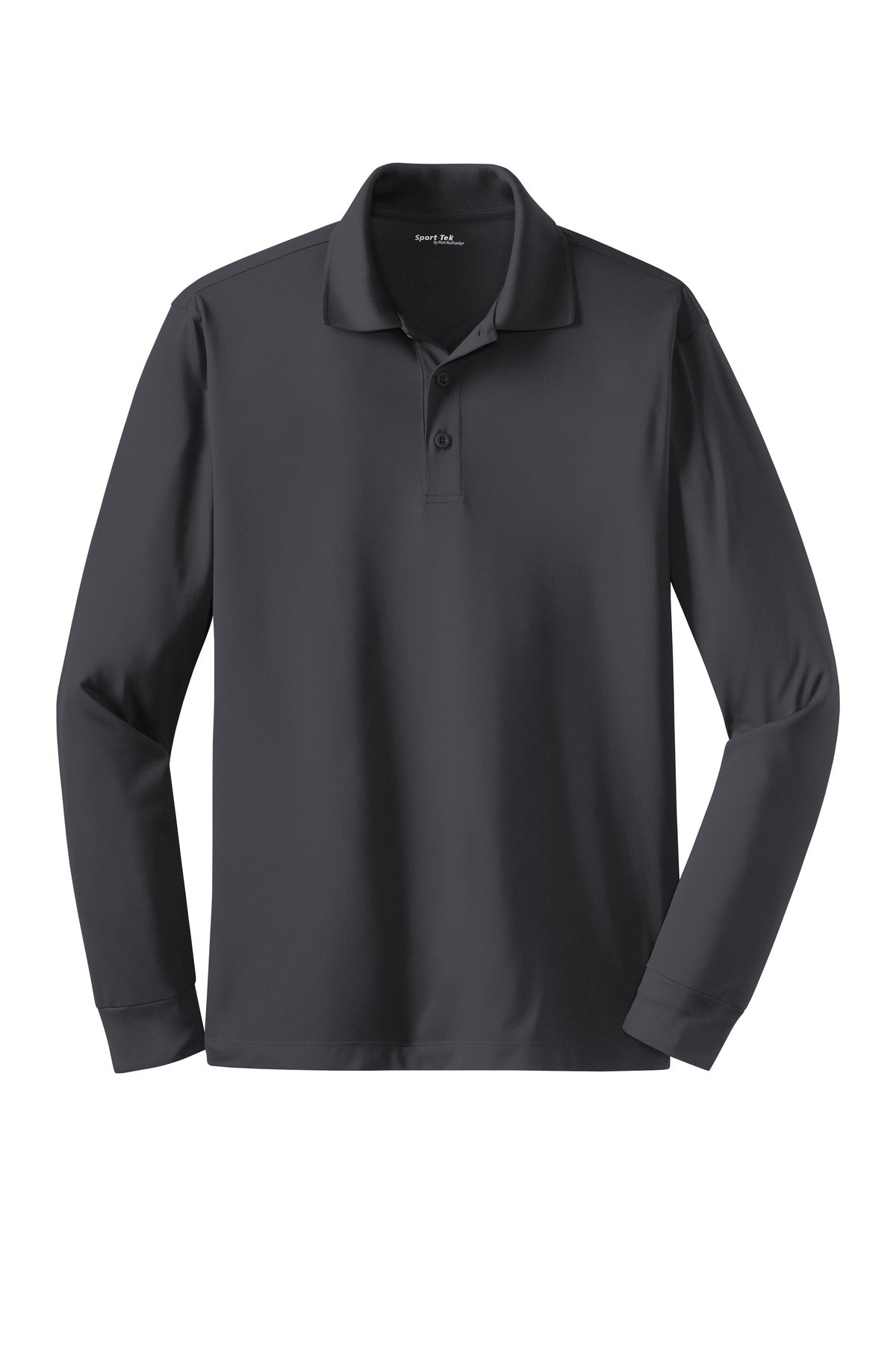 Front View of Iron Grey Sport-Tek Long Sleeve Micropique Sport-Wick Polo. ST657