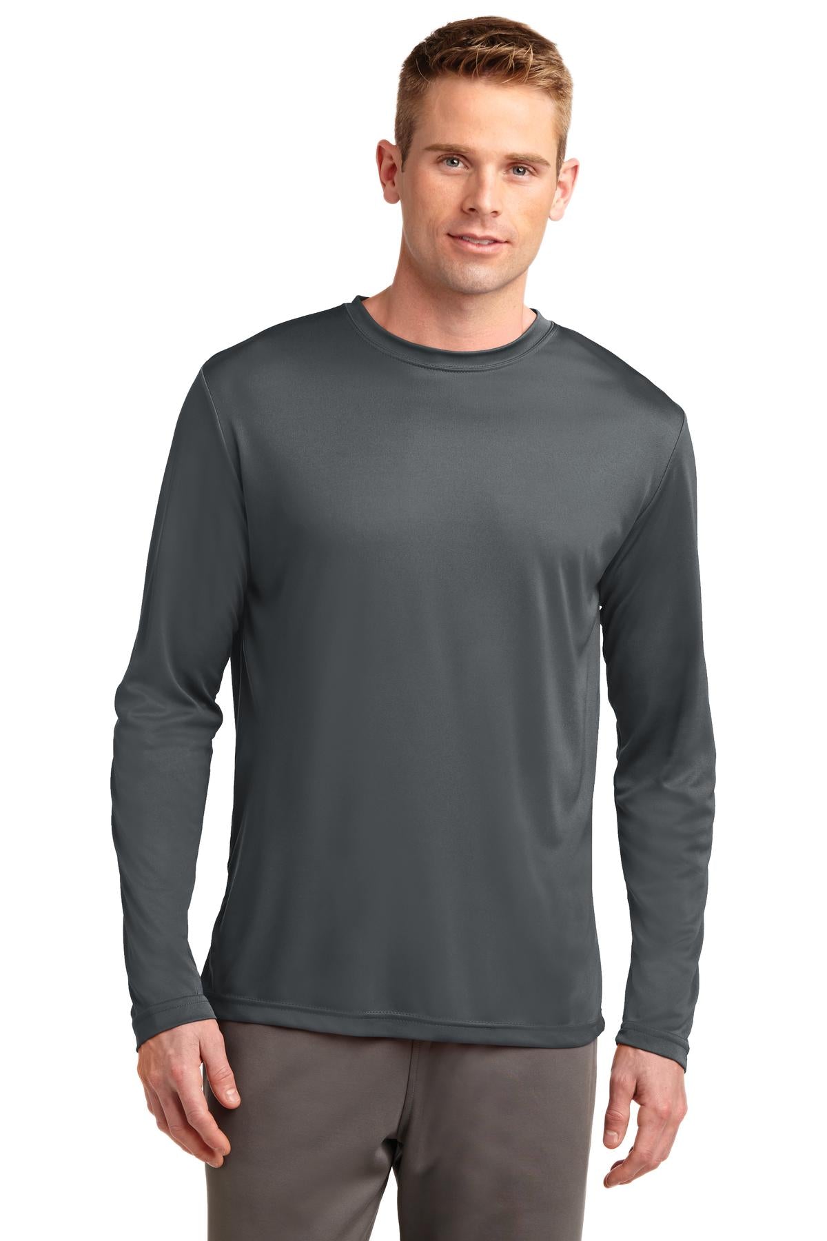 Front View of Iron Grey Sport-Tek Tall Long Sleeve PosiCharge Competitor Tee. TST350LS
