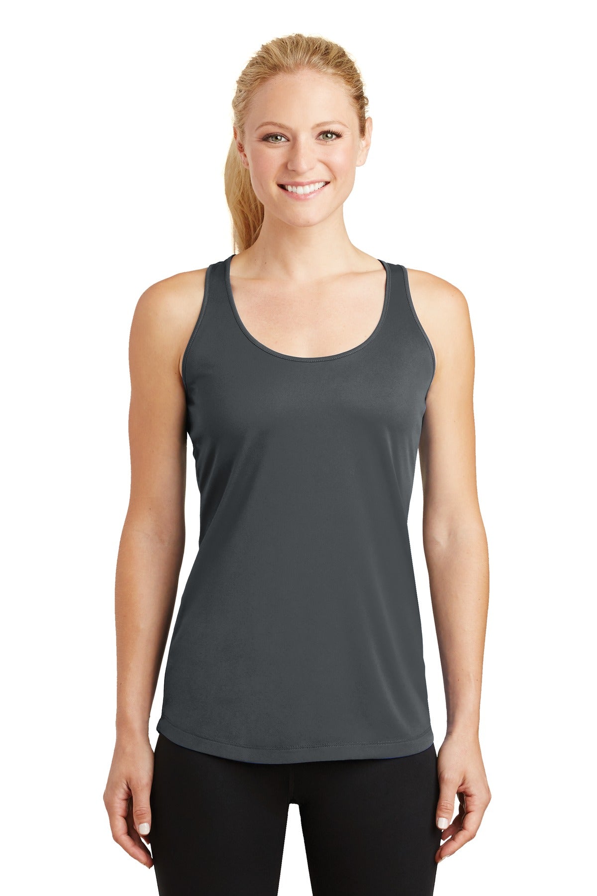 Front View of Iron Grey Sport-Tek Women's PosiCharge Competitor Racerback Tank. LST356