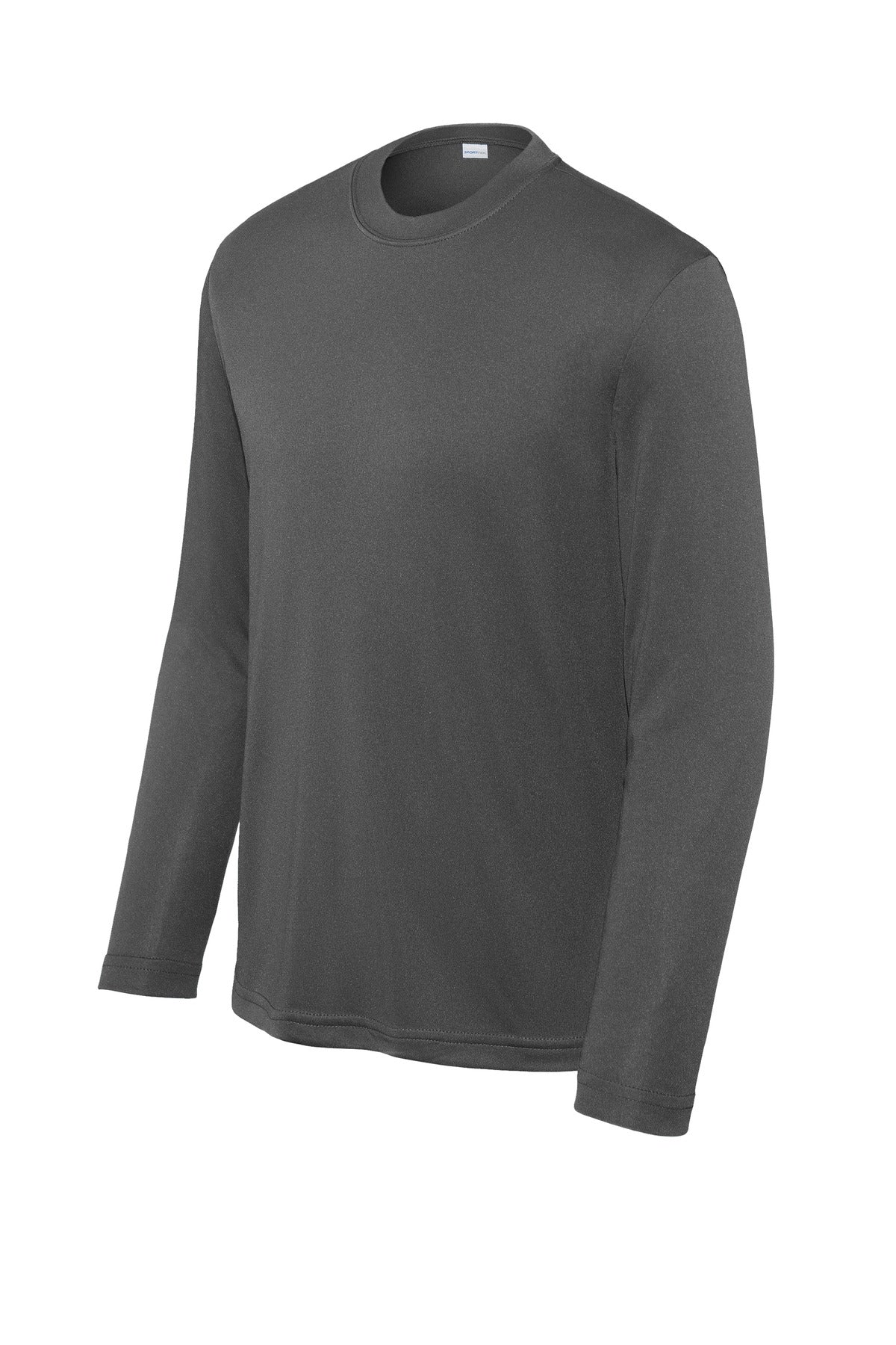 Front View of Iron Grey Sport-Tek Youth Long Sleeve PosiCharge Competitor Tee. YST350LS