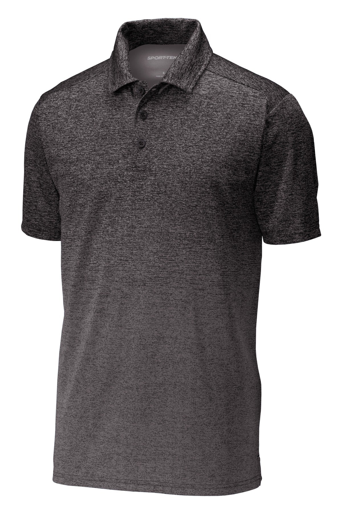 Front View of Iron Grey/Blk Sport-Tek Ombre Heather Polo. ST671