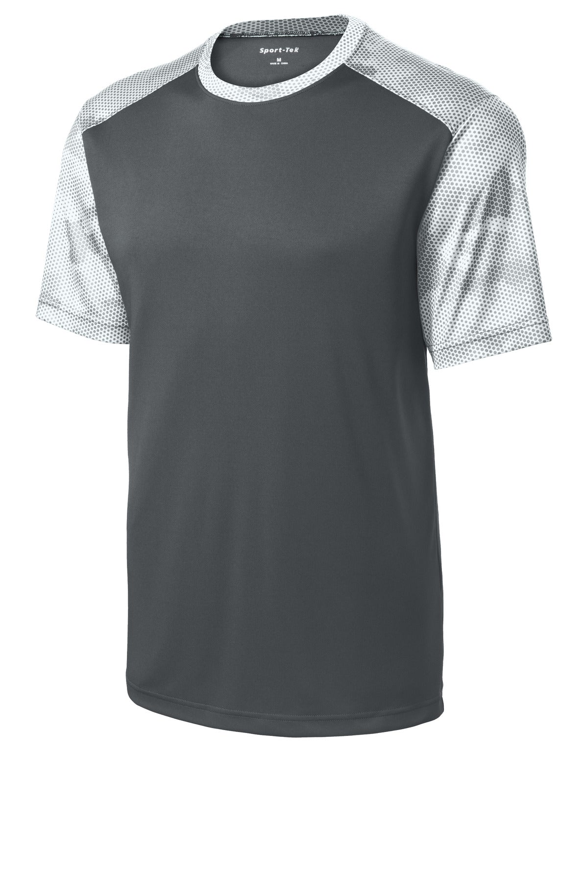 Front View of Iron Gry/White Sport-Tek CamoHex Colorblock Tee. ST371