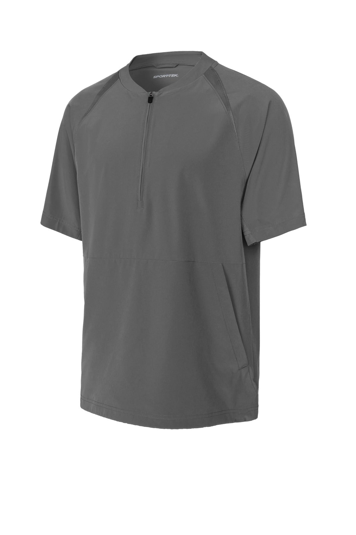 Front View of IronGrey Sport-Tek Repeat 1/2-Zip Short Sleeve Jacket JST489