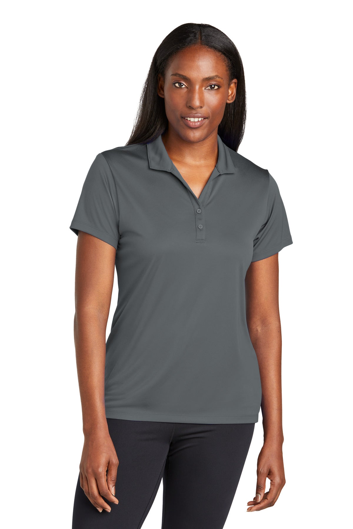 Front View of IronGrey Sport-Tek Women's PosiCharge Re-Compete Polo LST725