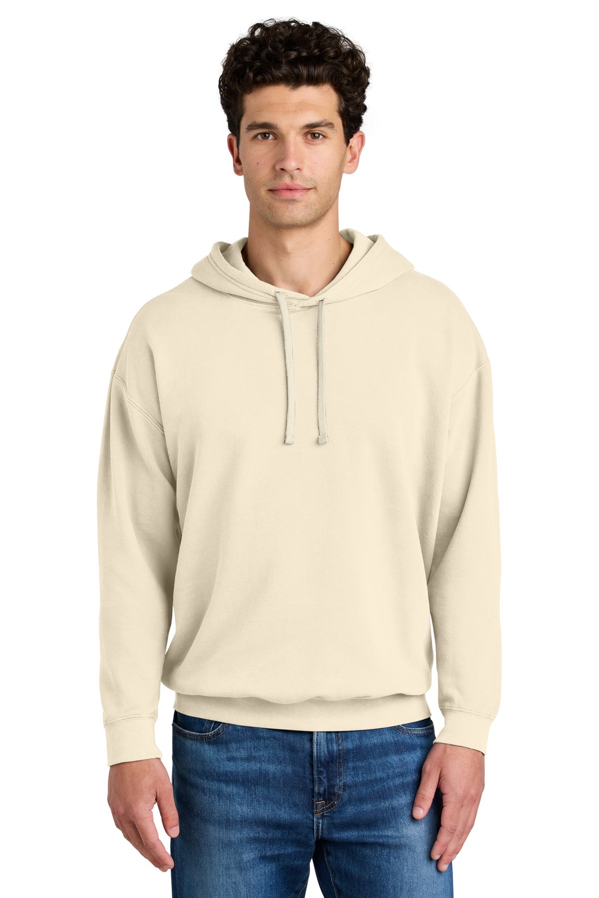 Front View of Ivory Comfort Colors Lightweight Hooded Sweatshirt 1467