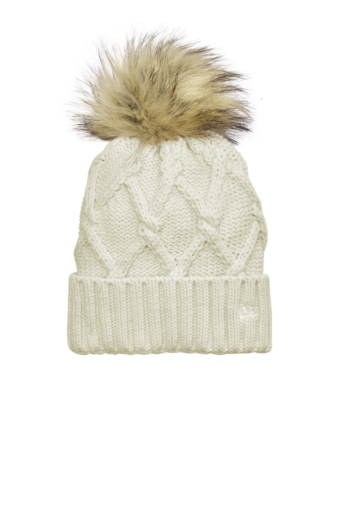 Front View of Ivory New Era Faux Fur Pom Beanie NE911