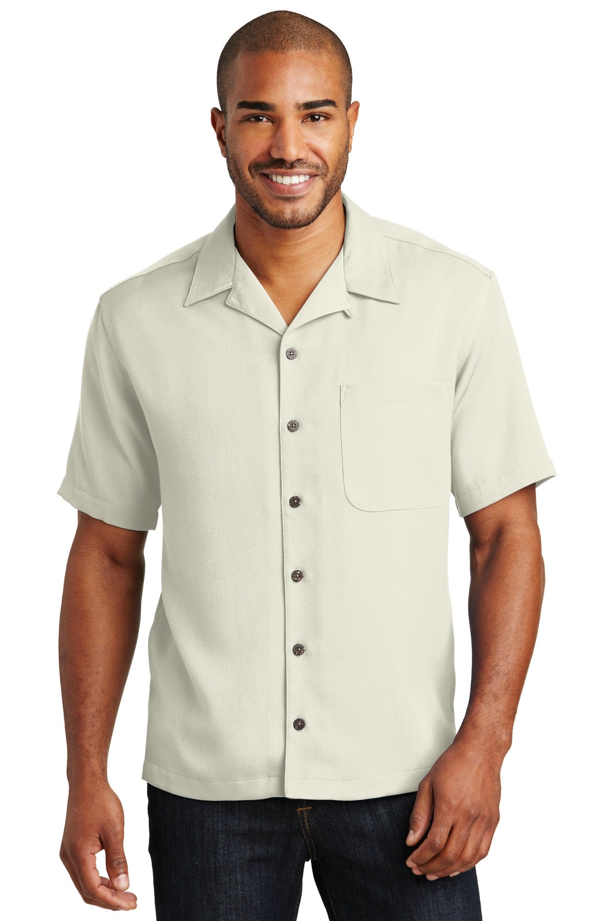 Front View of Ivory Port Authority Easy Care Camp Shirt. S535