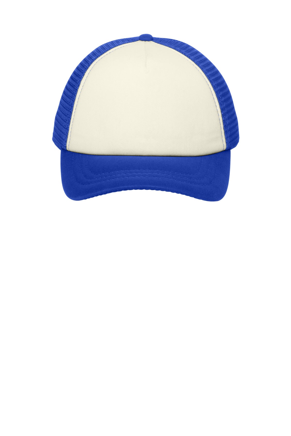 Front View of Ivory/Royal Port Authority 5-Panel Twill Foam Trucker Cap. C936