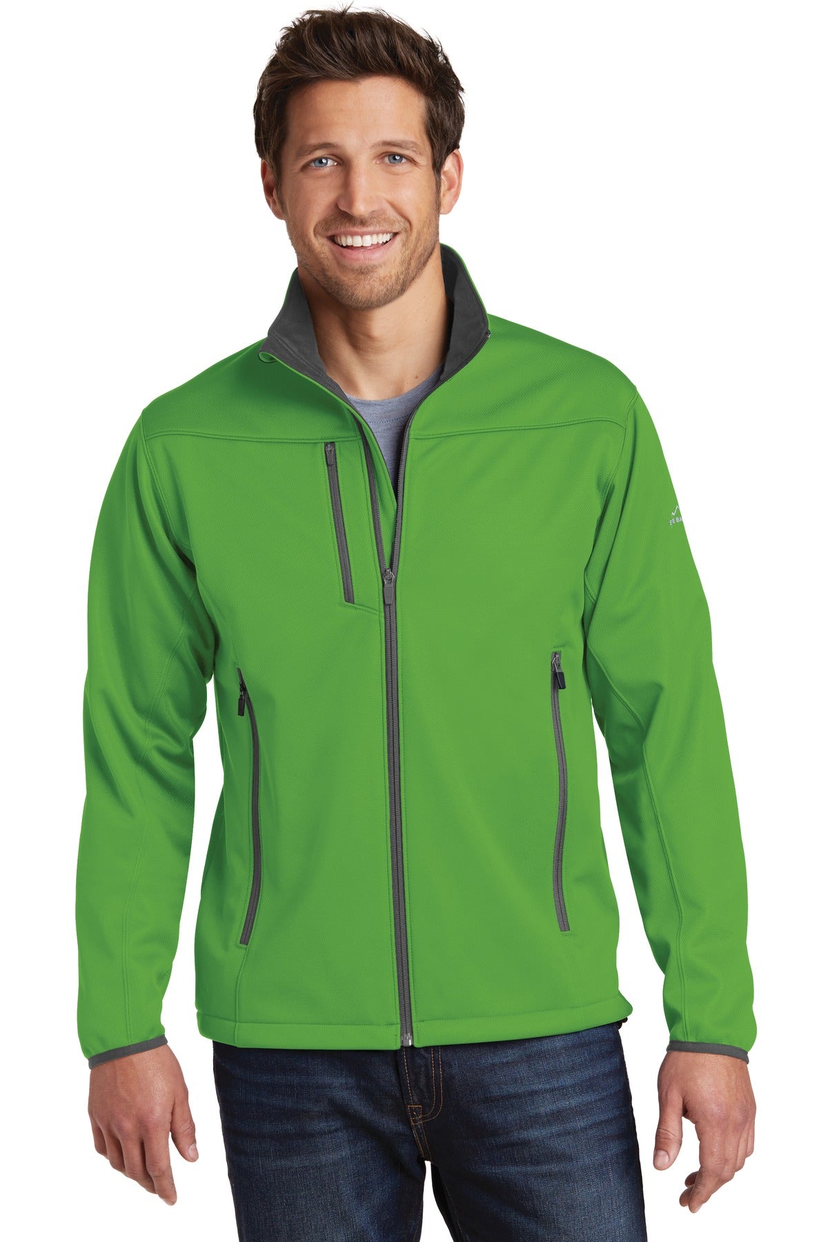 Front View of Ivy Green Eddie Bauer Weather-Resist Soft Shell Jacket. EB538