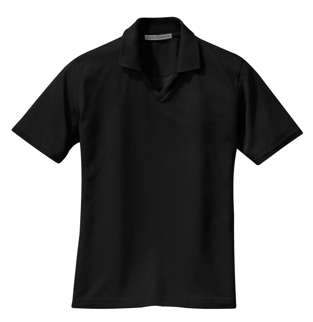 Front View of Jet Black Port Authority Women's Rapid Dry Polo. L455