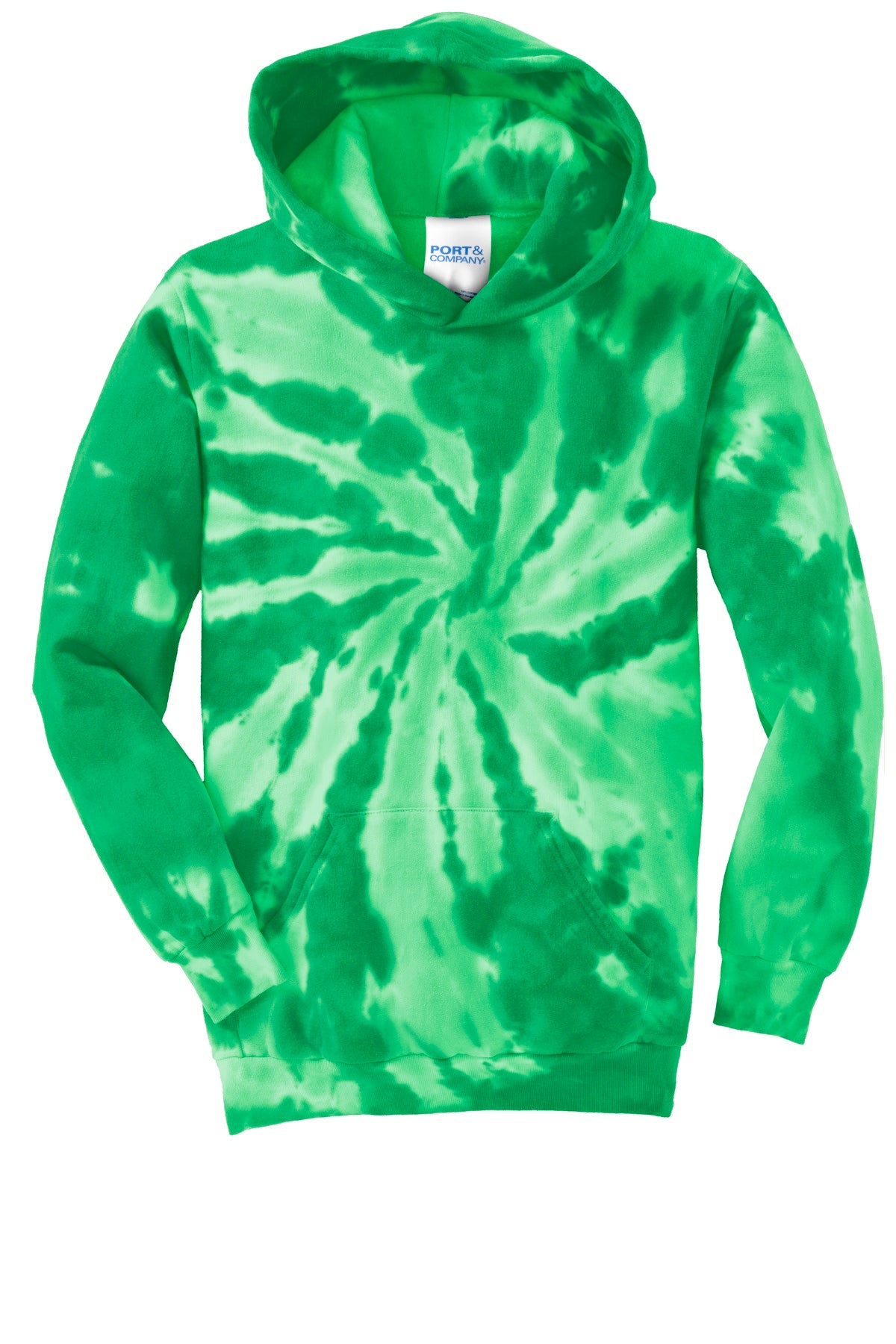 Front View of Kelly Port & Company Youth Tie-Dye Pullover Hooded Sweatshirt. PC146Y