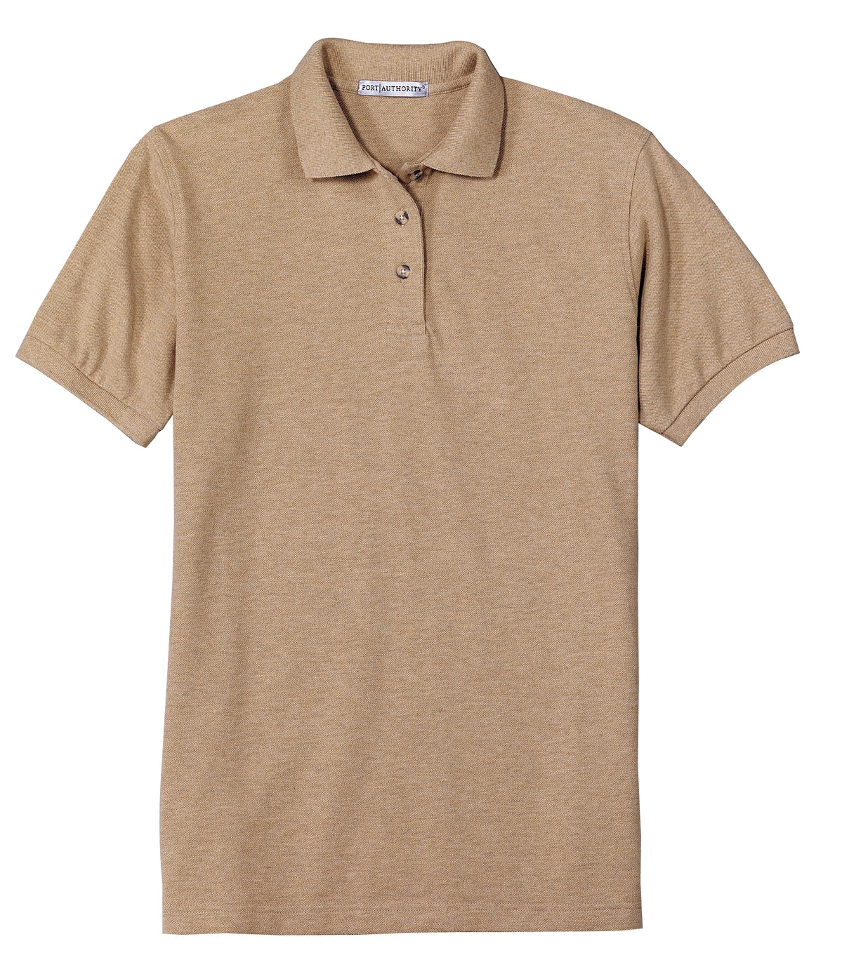 Front View of Khaki Heather Port Authority Women's Heavyweight Cotton Pique Polo. L420