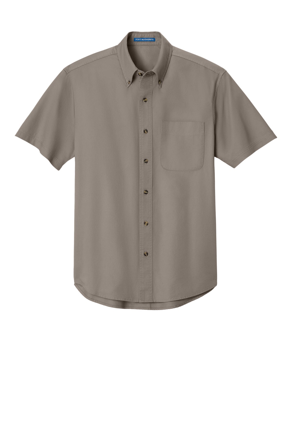 Front View of Khaki Port Authority Short Sleeve Twill Shirt. S500T