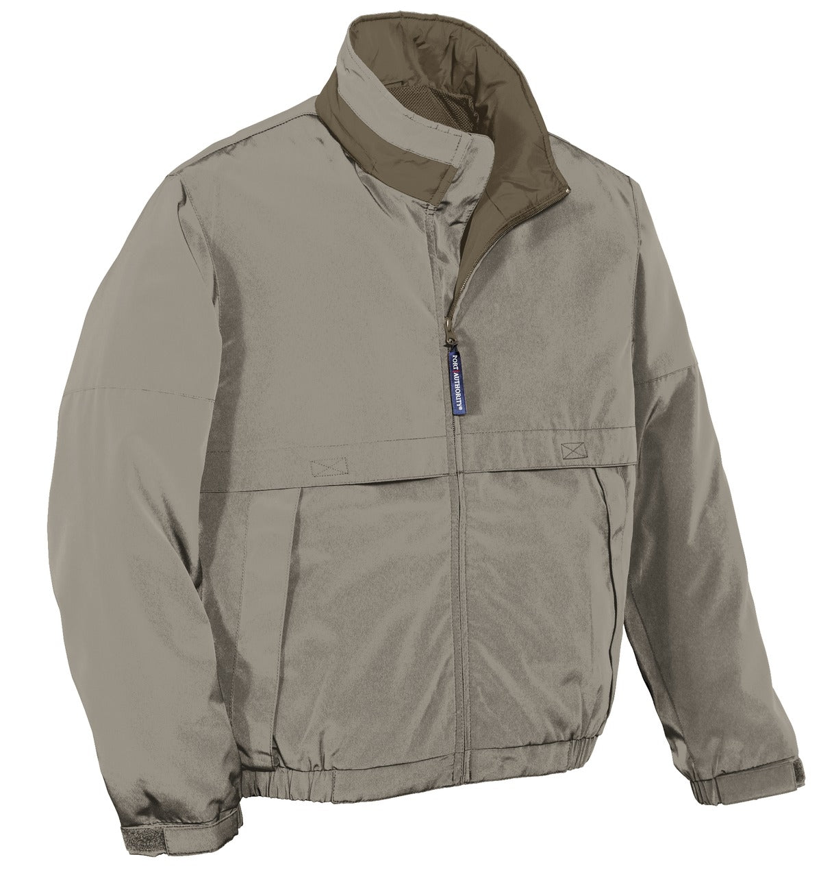 Front View of Khaki/Nutmeg Port Authority Legacy Jacket. J764