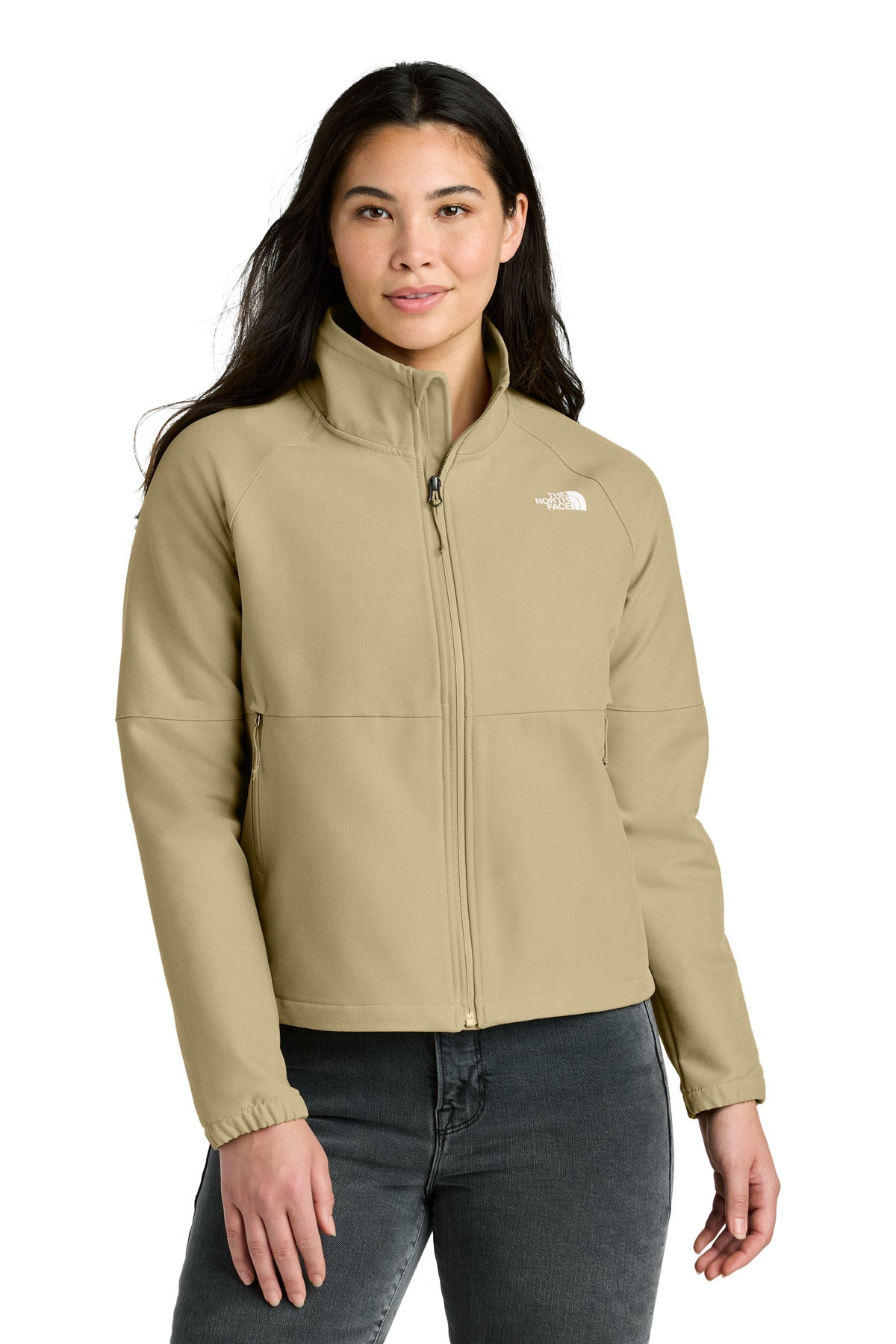 Front View of KhkStnDkHt The North Face Women's Barr Lake Soft Shell Jacket NF0A8C5C