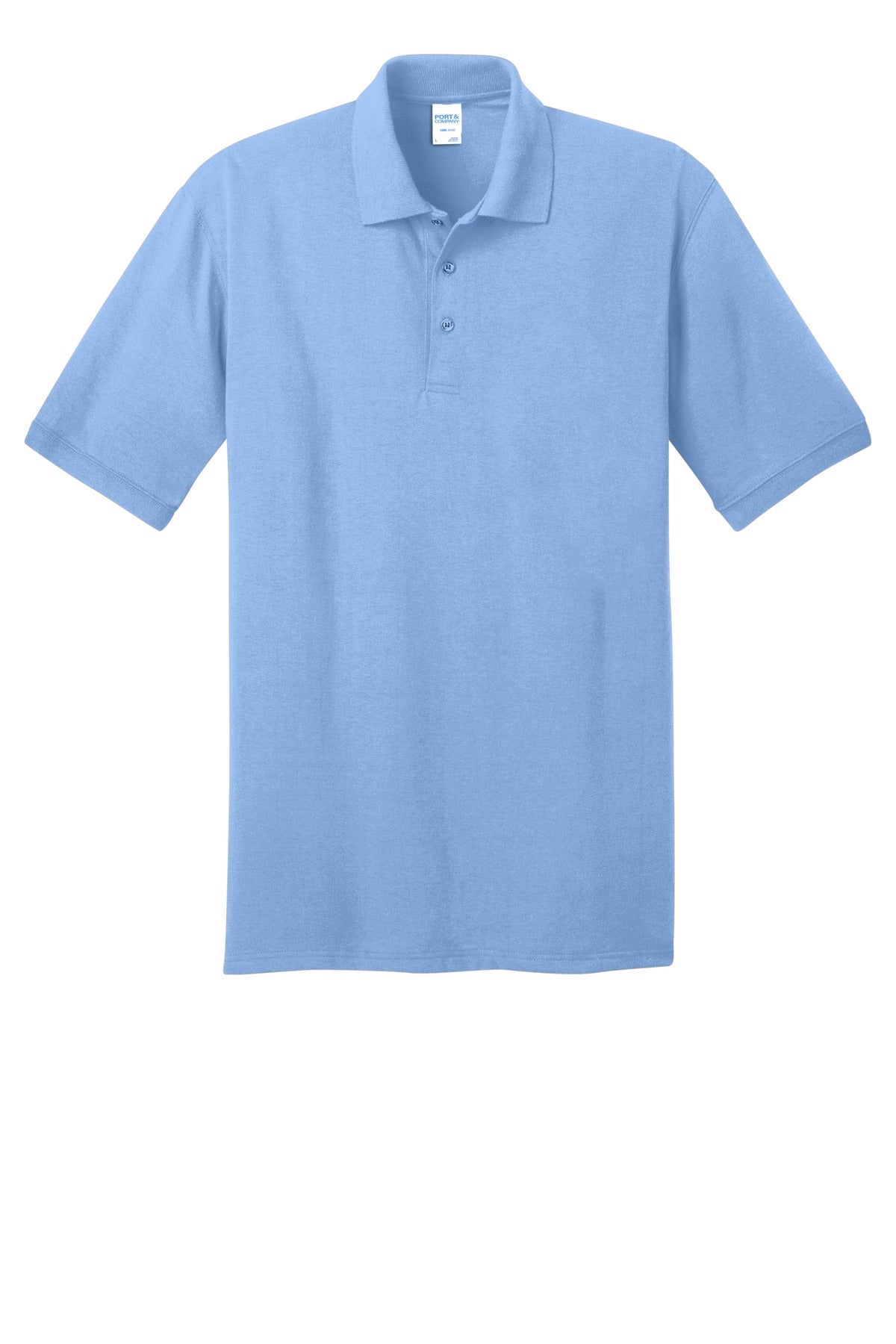 Front View of Light Blue Port & Company Tall Core Blend Jersey Knit Polo. KP55T