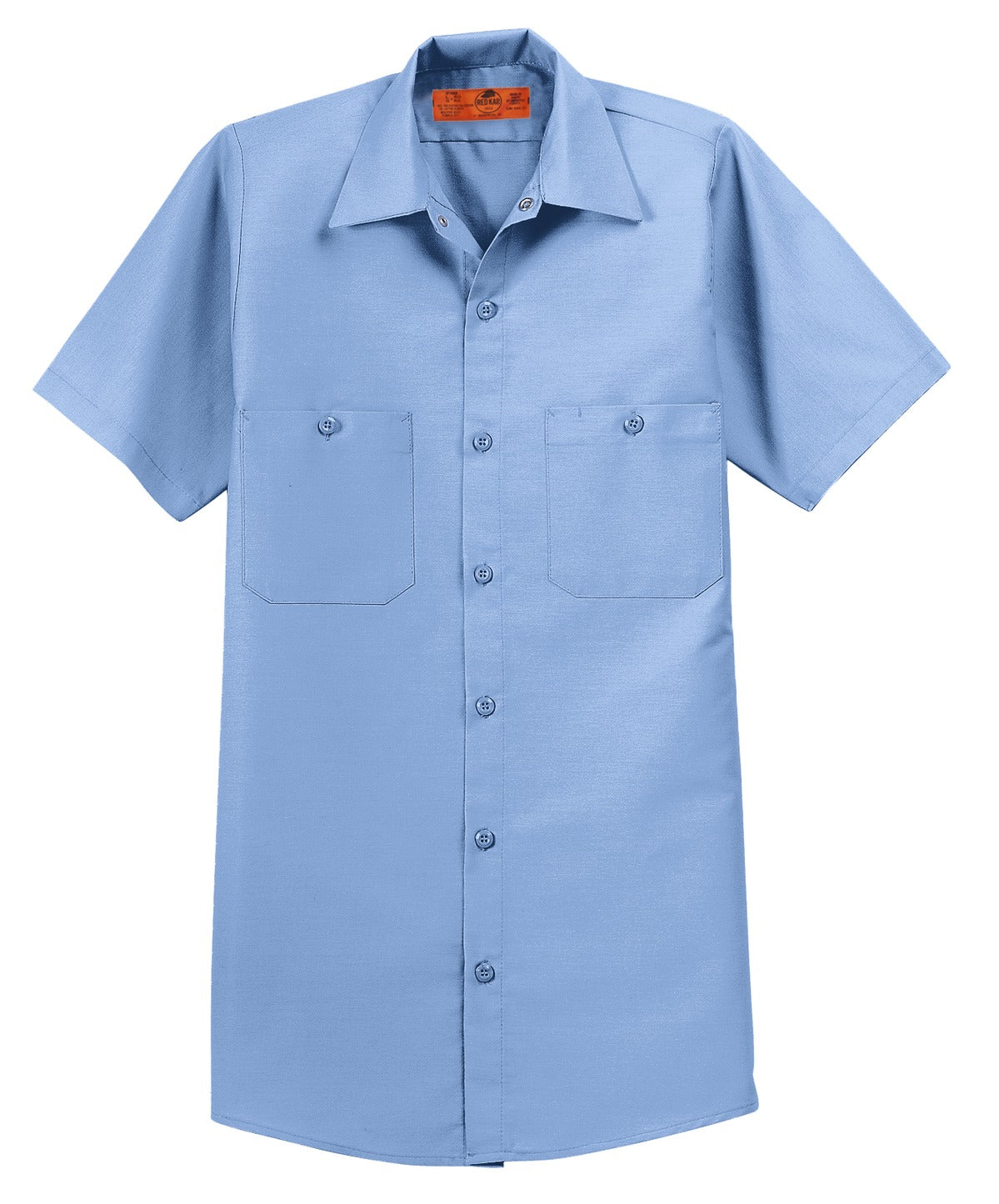 Front View of Light Blue Red Kap Long Size, Short Sleeve Industrial Work Shirt. SP24LONG