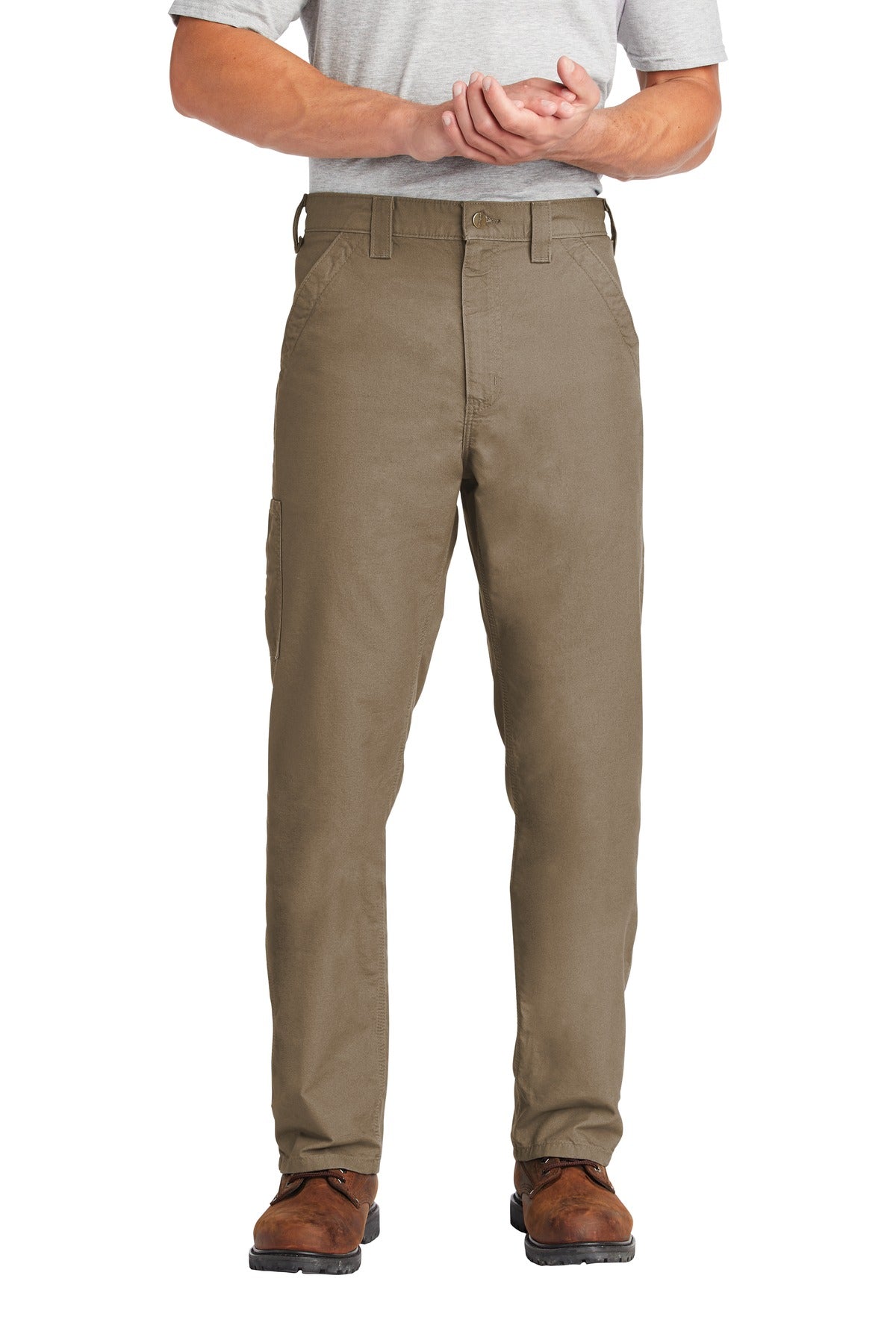 Front View of Light Brown Carhartt Canvas Work Dungaree. CTB151