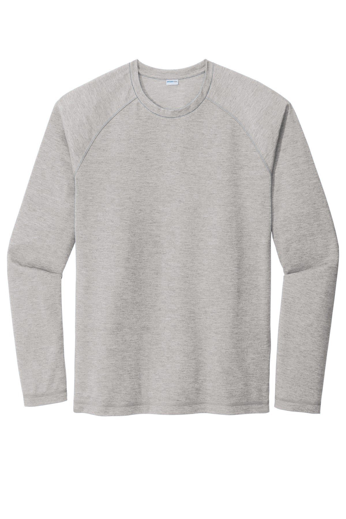 Front View of Light Grey Hth Sport-Tek PosiCharge Long Sleeve Tri-Blend Wicking Raglan Tee ST400LS