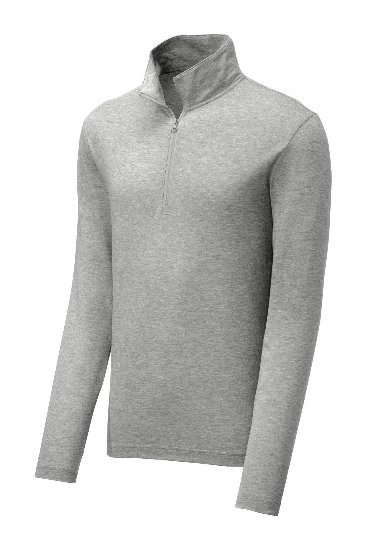 Front View of Light Grey Hth Sport-Tek PosiCharge Tri-Blend Wicking 1/4-Zip Pullover. ST407