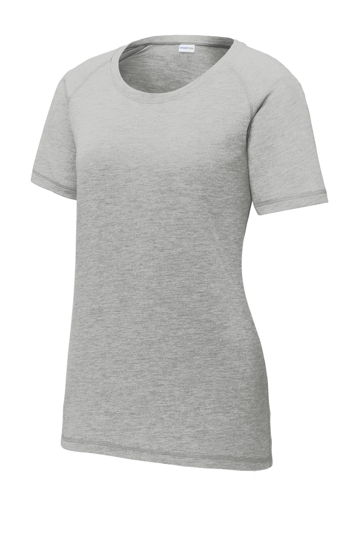 Front View of Light Grey Hth Sport-Tek Women's PosiCharge Tri-Blend Wicking Scoop Neck Raglan Tee. LST400