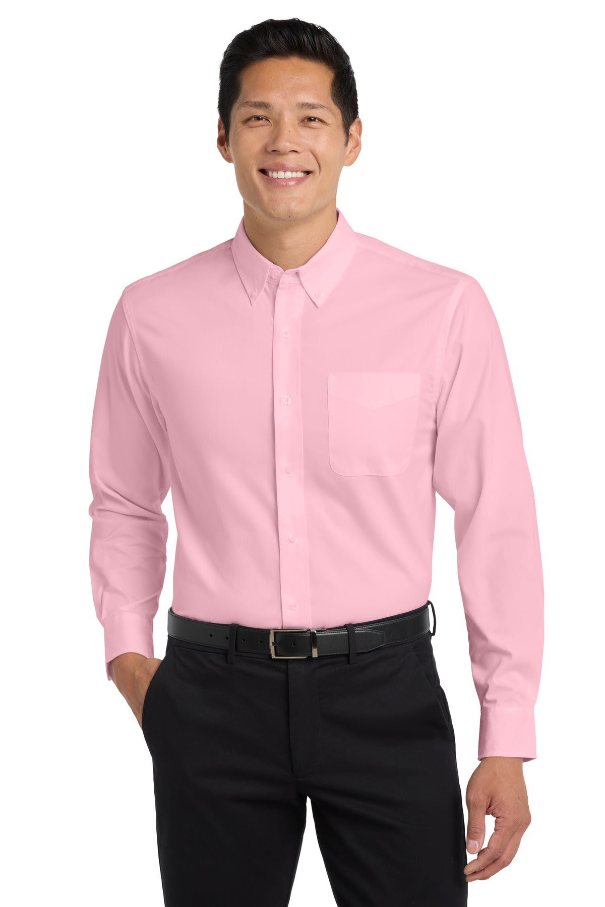 Front View of Light Pink Port Authority Extended Size Long Sleeve Easy Care Shirt S608ES