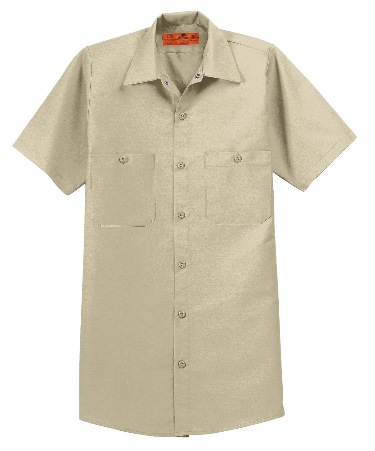 Front View of Light Tan Red Kap Long Size, Short Sleeve Industrial Work Shirt. SP24LONG