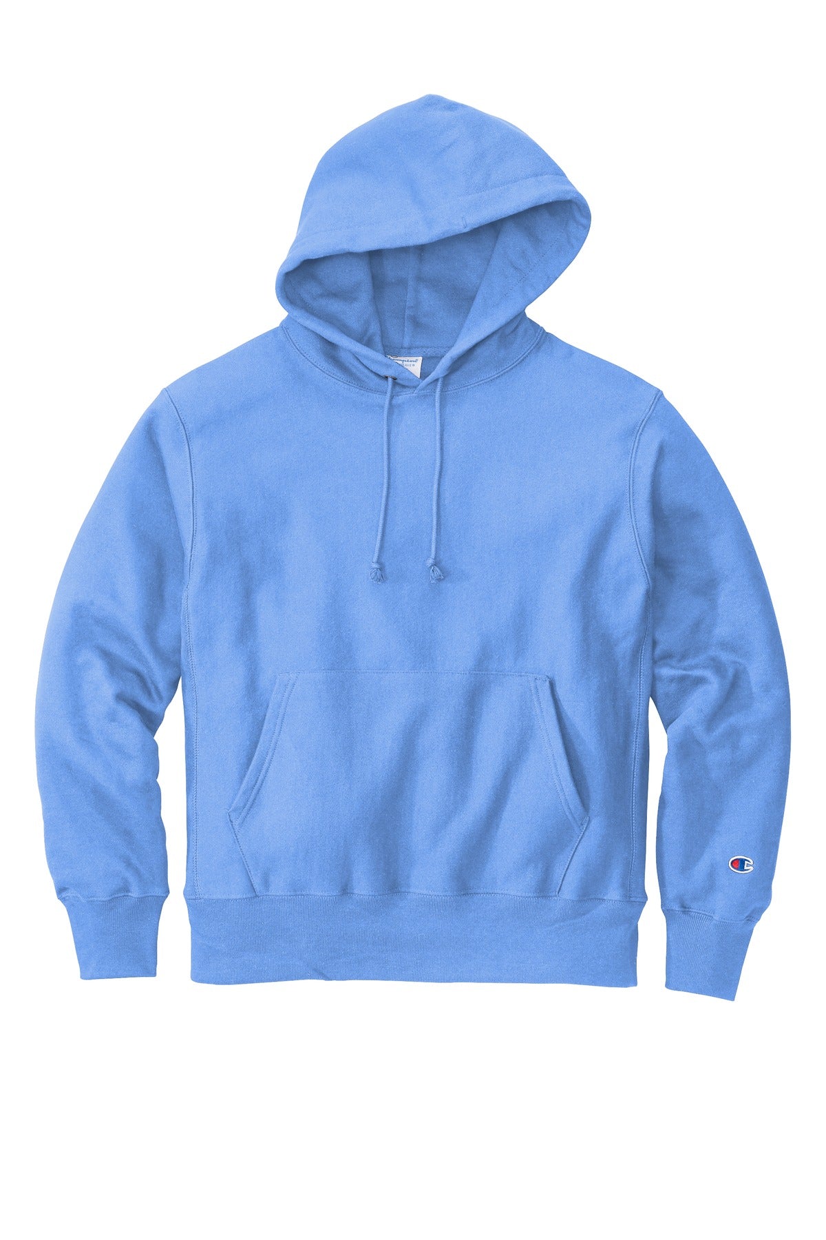 Front View of LightBlue Champion Reverse Weave Hooded Sweatshirt S101