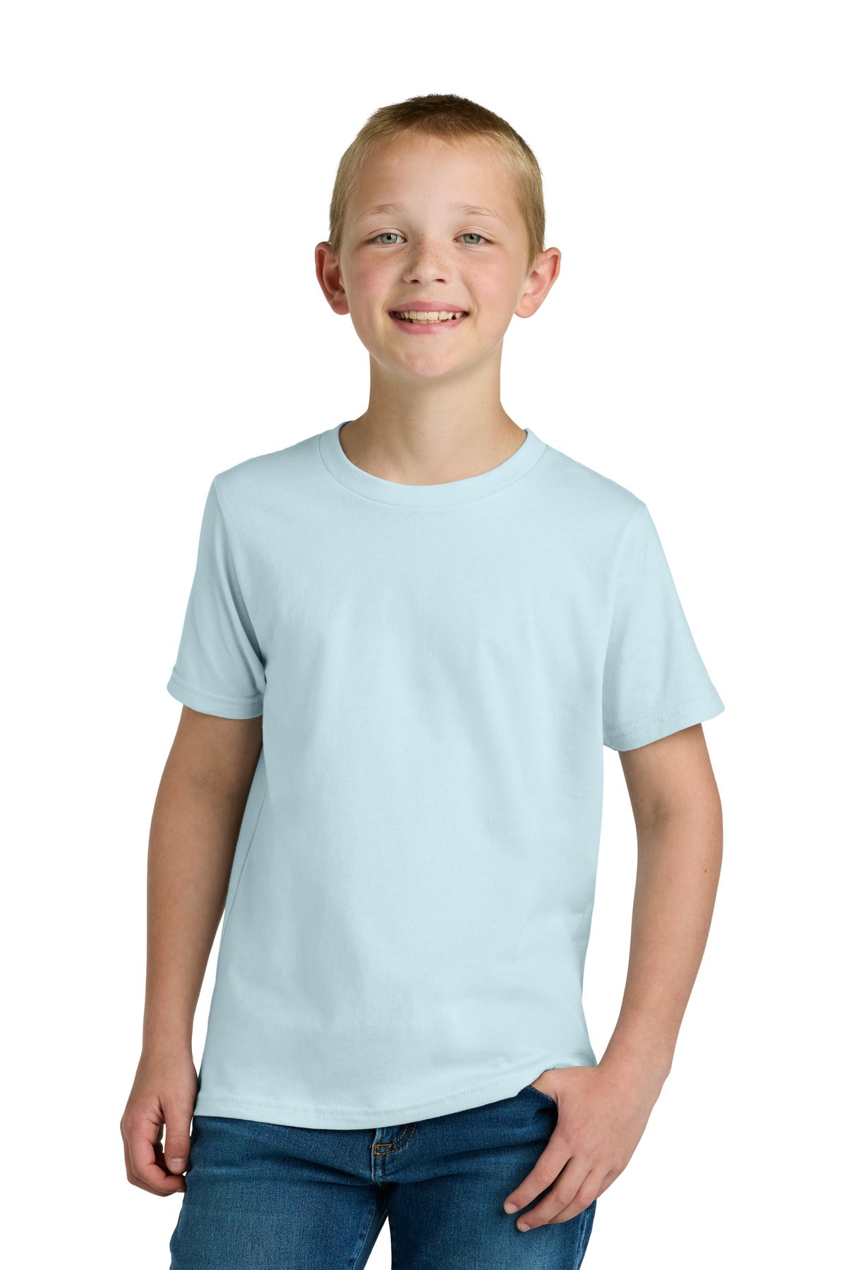 Front View of LightBlue Next Level Apparel Youth Cotton Tee NL3310