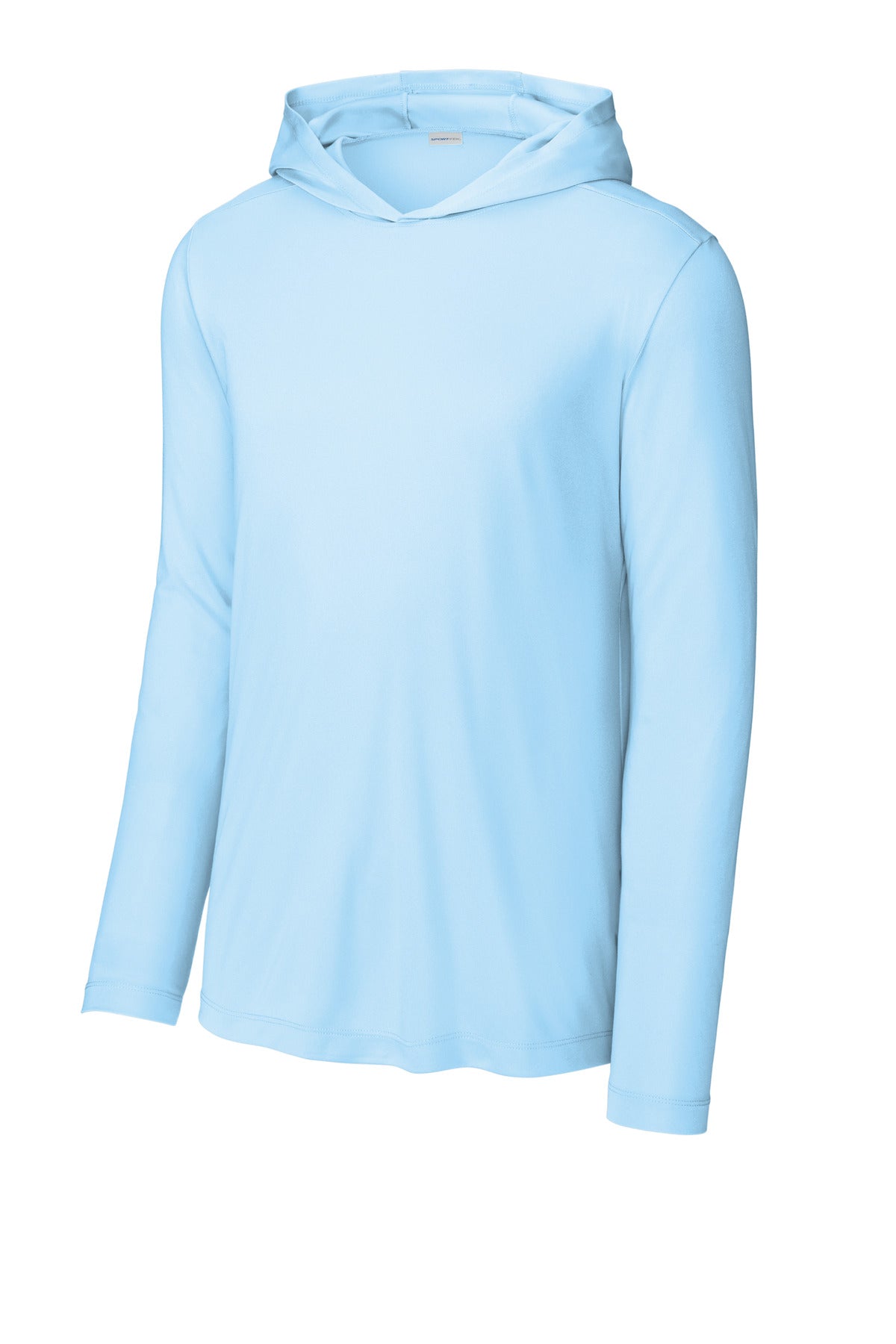 Front View of LightBlue Sport-Tek Posi-UV Pro Long Sleeve Hoodie ST420LSH