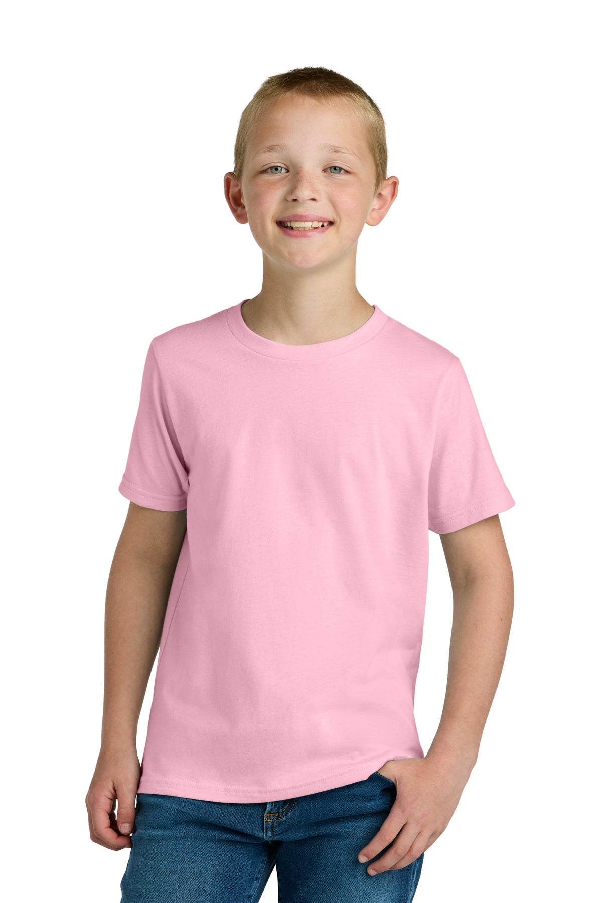 Front View of LightPink Next Level Apparel Youth Cotton Tee NL3310