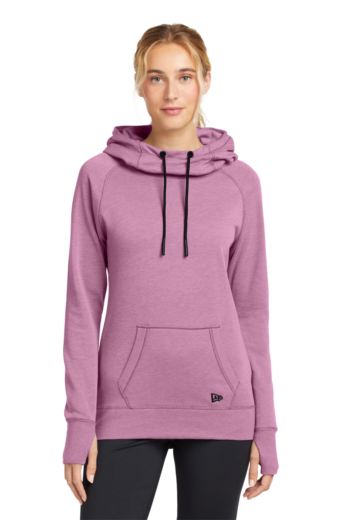 Front View of Lilac Hthr New Era Women's Tri-Blend Fleece Pullover Hoodie. LNEA510