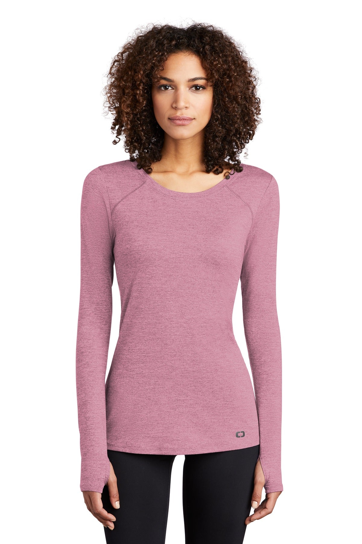 Front View of Lilac Hthr OGIO Women's Force Long Sleeve Tee LOE340