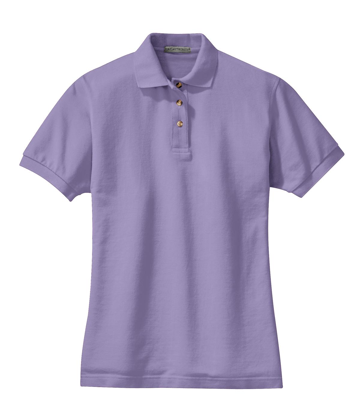 Front View of Lilac Port Authority Women's Heavyweight Cotton Pique Polo. L420