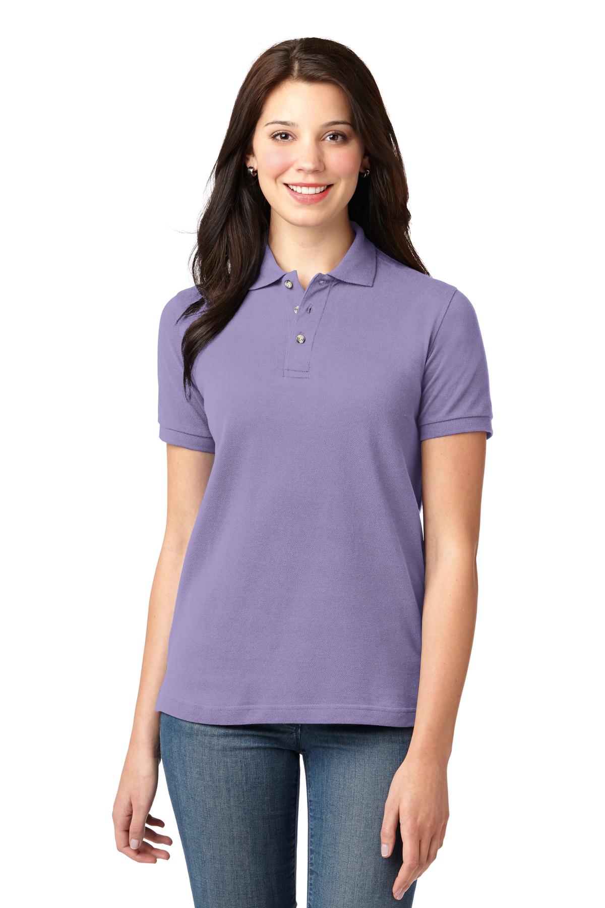 Front View of Lilac Port Authority Women's Heavyweight Cotton Pique Polo. L420