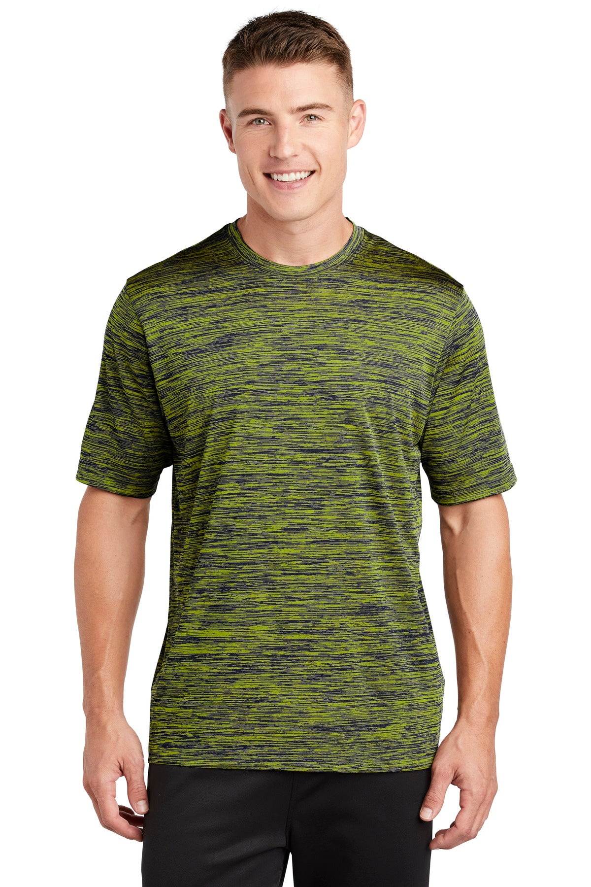 Front View of Lime Sh-T Ny E Sport-Tek PosiCharge Electric Heather Tee. ST390