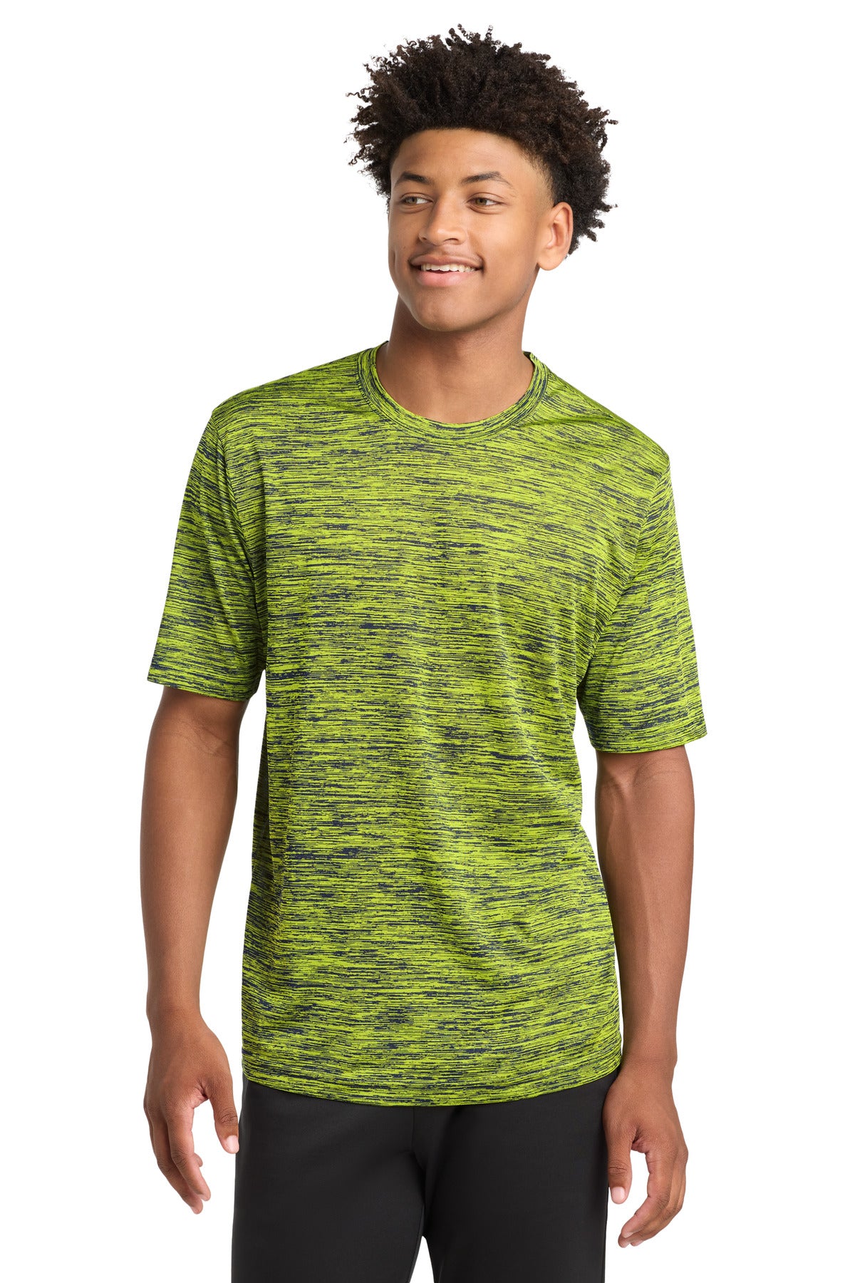 Front View of Lime Sh-T Ny E Sport-Tek PosiCharge Electric Heather Tee. ST390