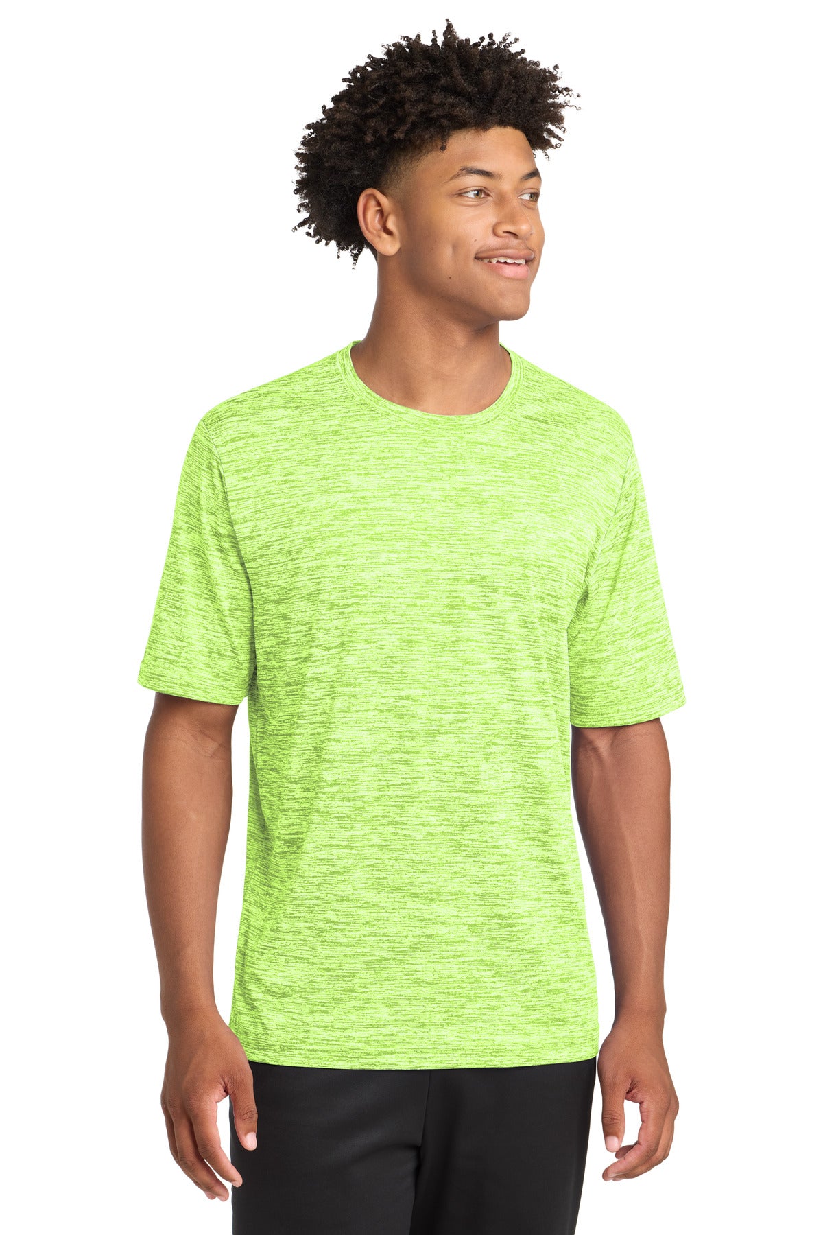 Front View of Lime Shock Ele Sport-Tek PosiCharge Electric Heather Tee. ST390