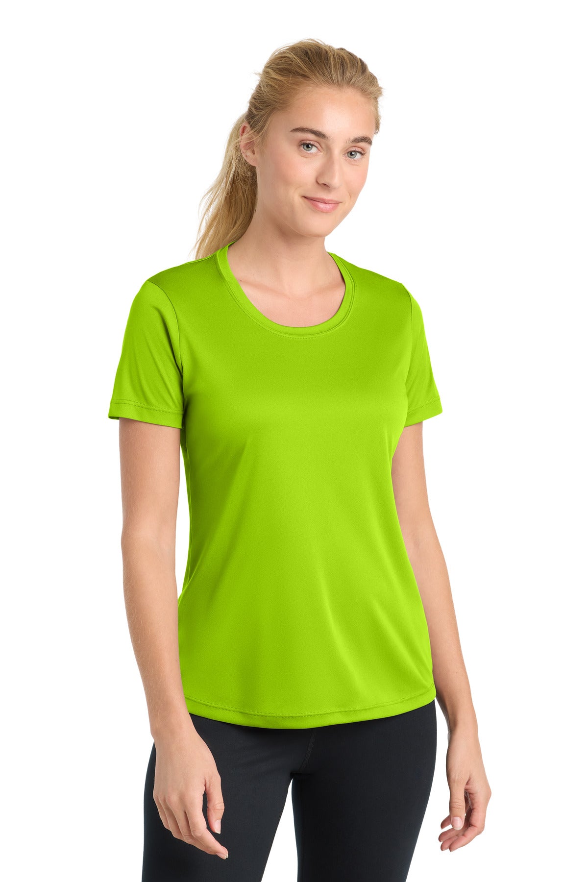 Front View of Lime Shock Sport-Tek Women's PosiCharge Competitor Tee. LST350