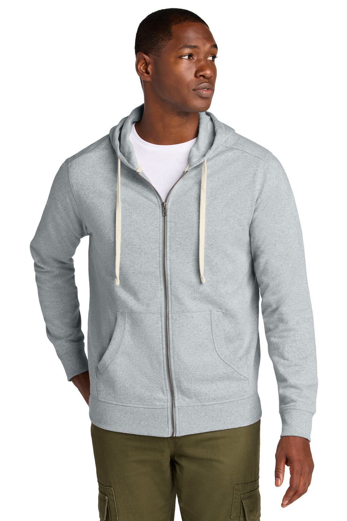 Front View of Lt Hthr Grey District Re-Fleece Full-Zip Hoodie DT8102