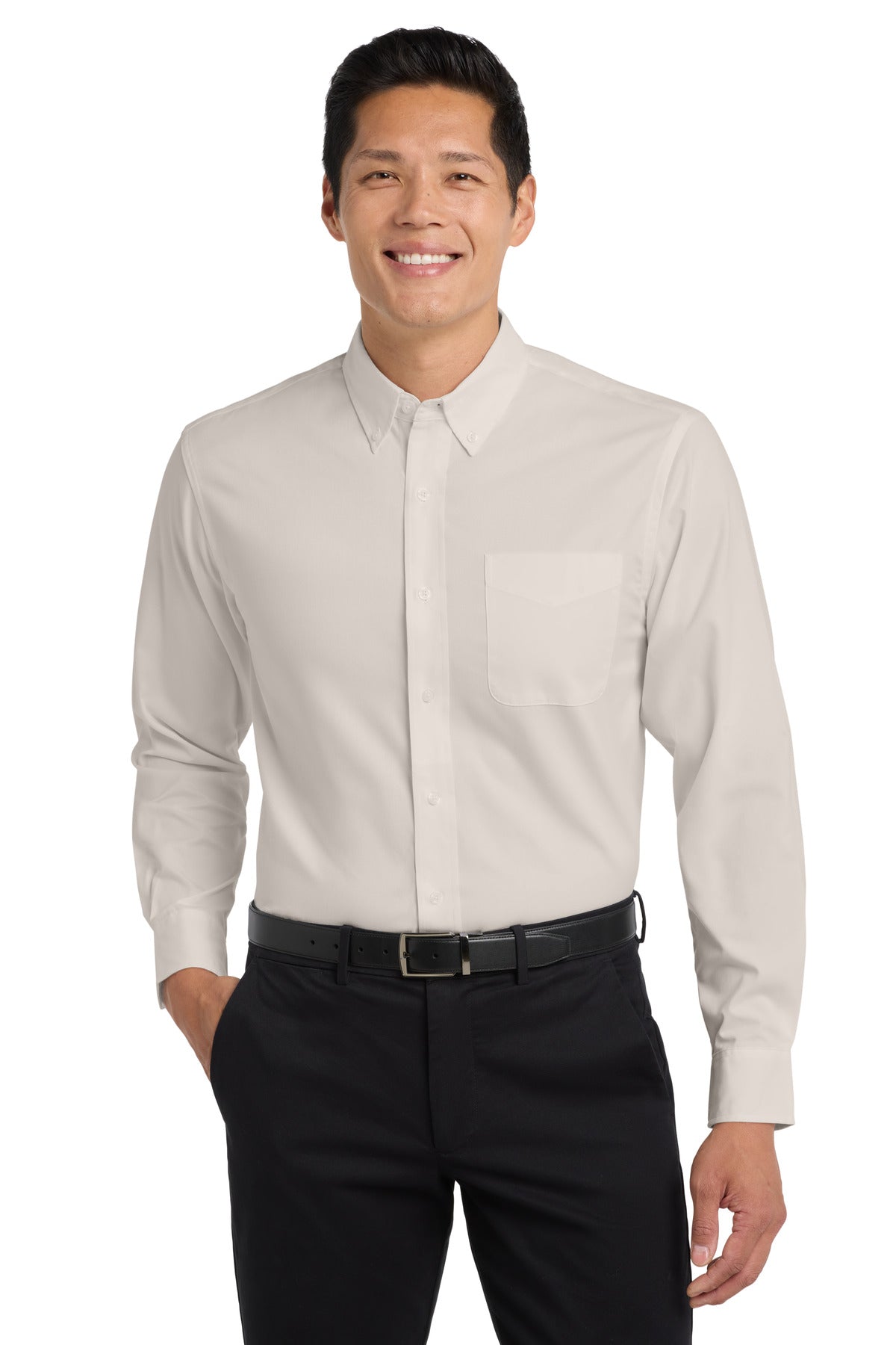 Front View of LT STN/CLSC NY Port Authority Extended Size Long Sleeve Easy Care Shirt S608ES