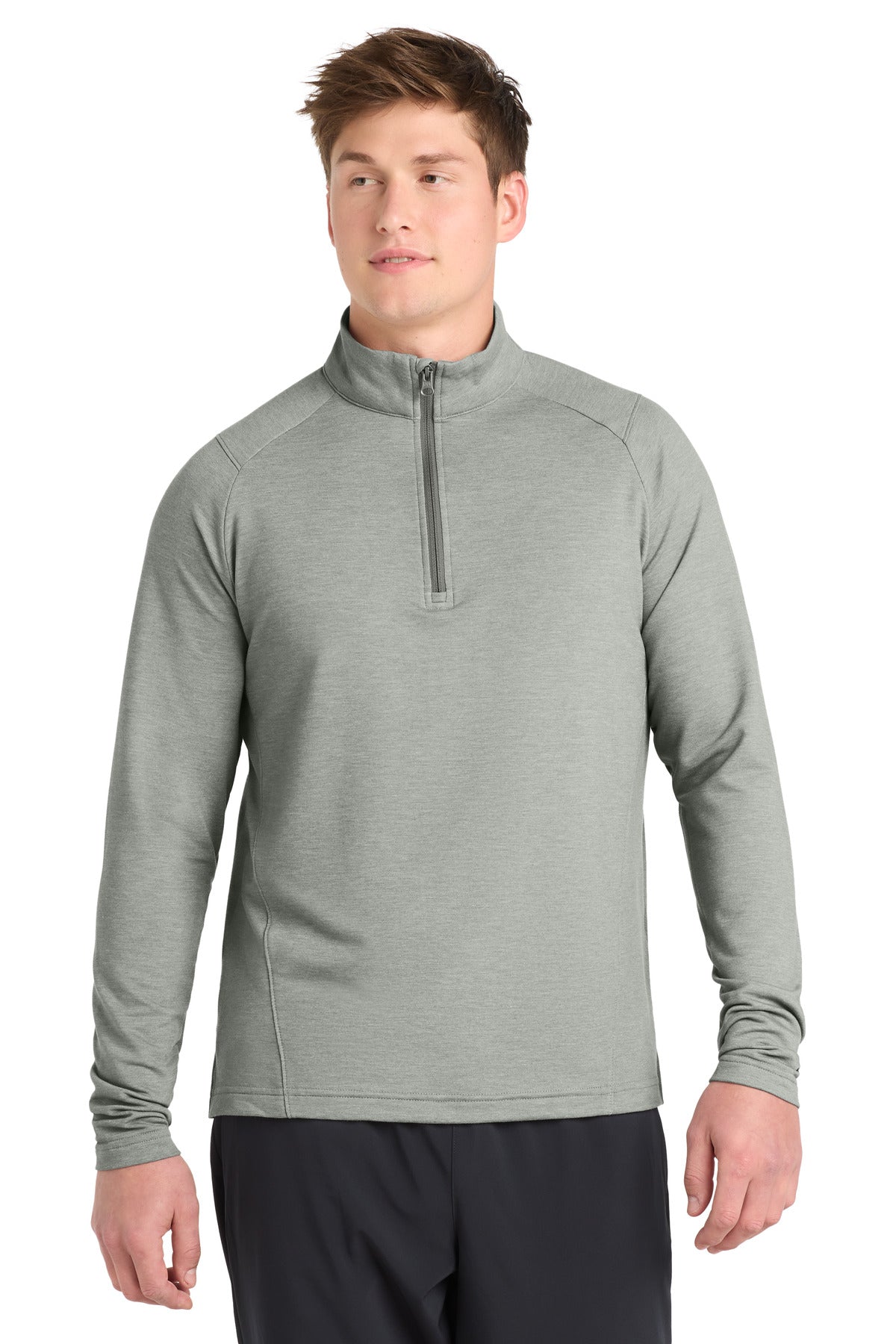 Front View of LtGreyHt Sport-Tek Sport-Wick Flex Fleece 1/4-Zip. ST561