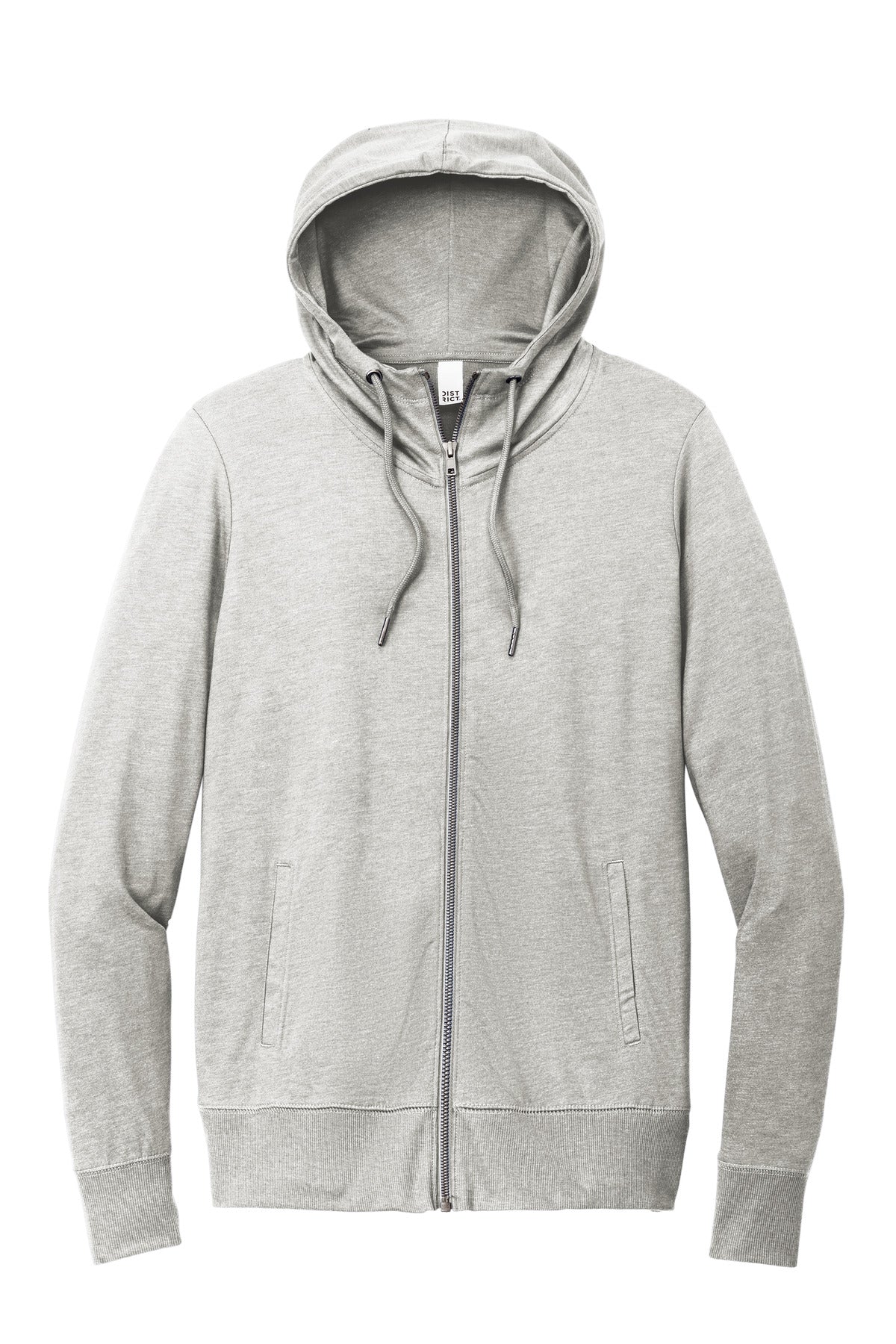Front View of LtHtGry District Women's Featherweight French Terry Full-Zip Hoodie DT673