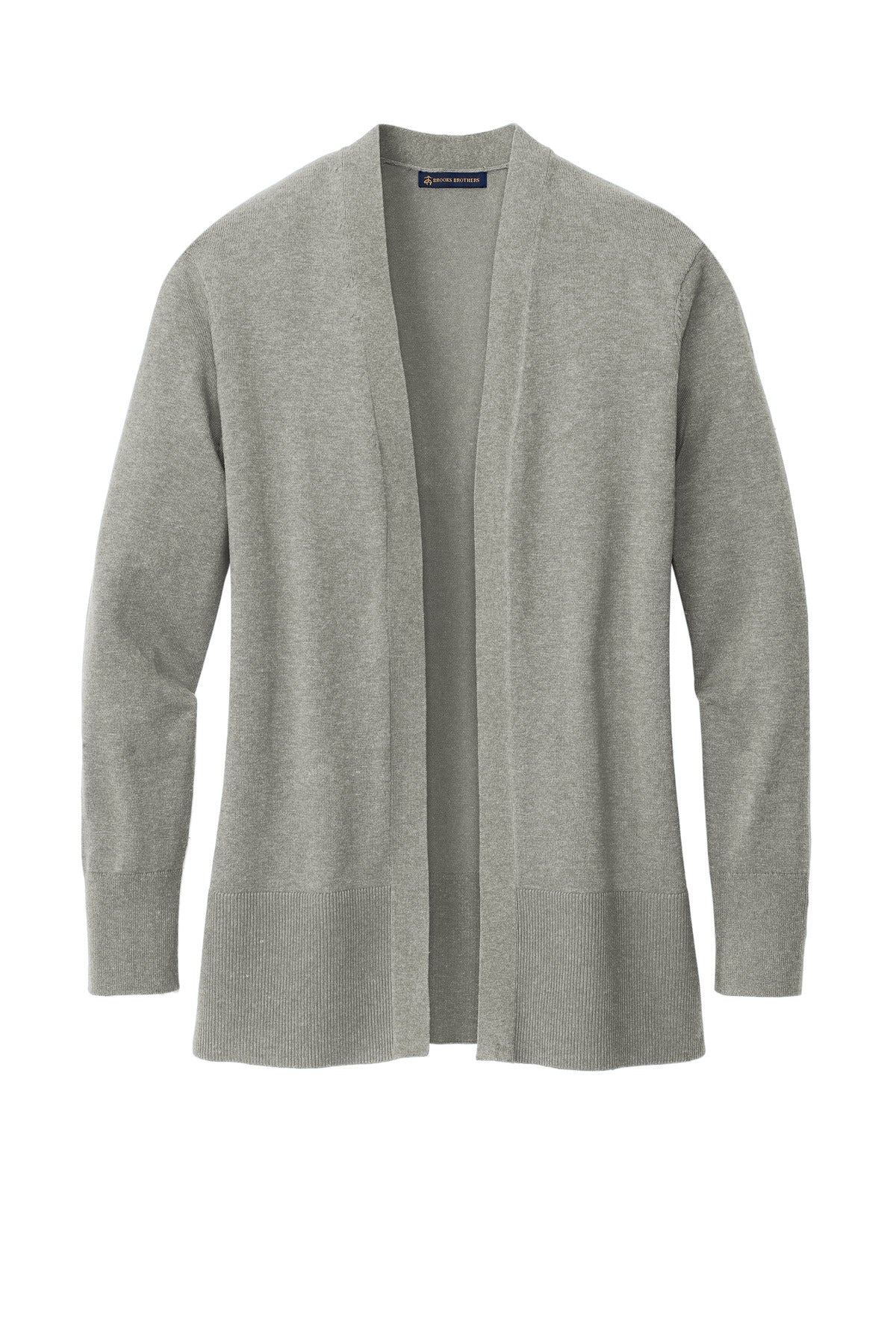 Front View of LtShdGyHtr Brooks Brothers Women's Cotton Stretch Long Cardigan Sweater BB18403